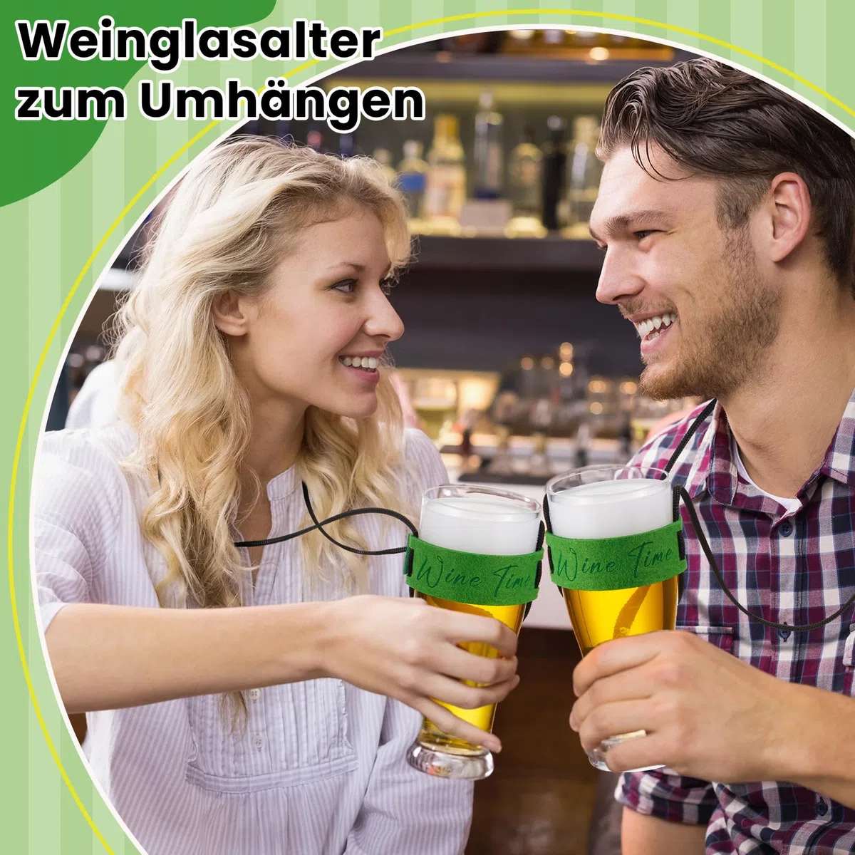 Hestya 6 Stück Weinglasalter zum Umhängen aus Filz Tragbare Weinglas Halterung Hals Becherhalter Glashalter Hängend Weinglas zum Umhängen für Weinfest Geburtstag Weihnachte Picknicks(Grün)