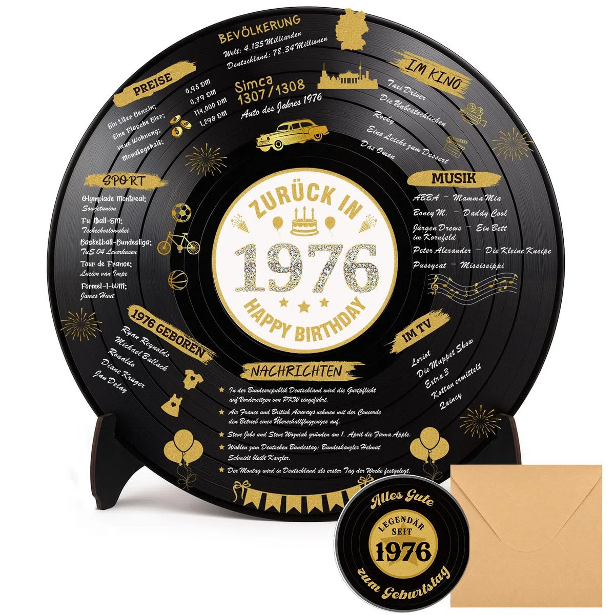 WenmthG Back in 1976 Schallplatten Deko – Vinyl Geburtstag Deko für Männer & Frauen, Geburtstagsgästebuch mit Karte, Retro 50. Geburtstag Geschenk & Partydeko