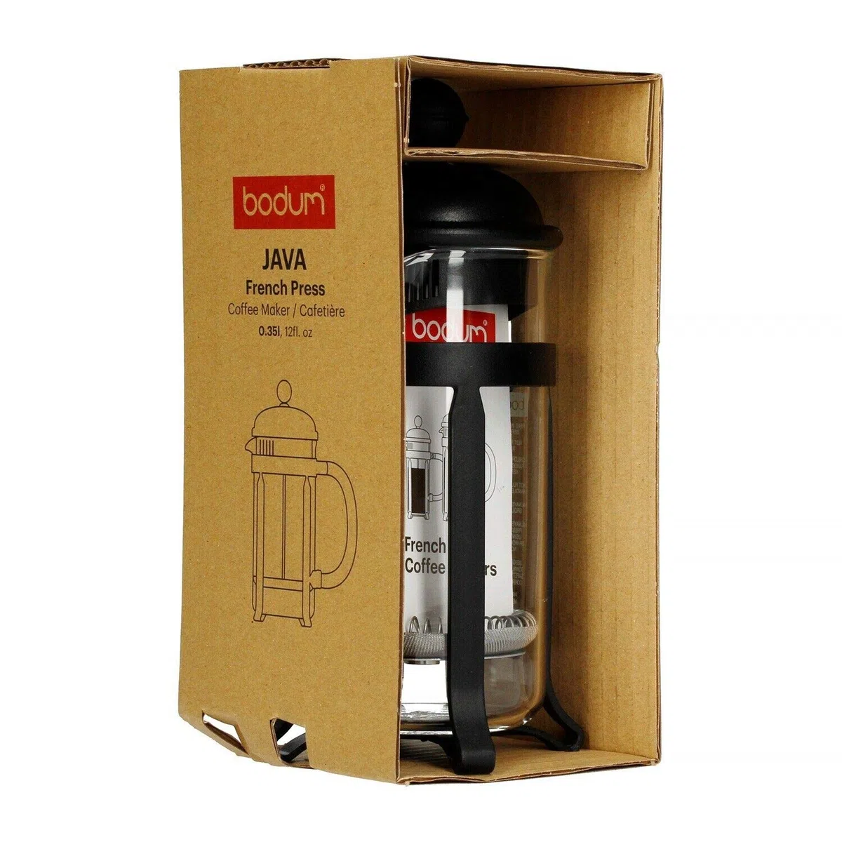 Bodum 1903-01 Java Kaffeebereiter, 3 Tassen, 0,35 L, Mehrlagig, schwarz, 7,5 x 13,5 x 18,9 cm, 6 Einheiten