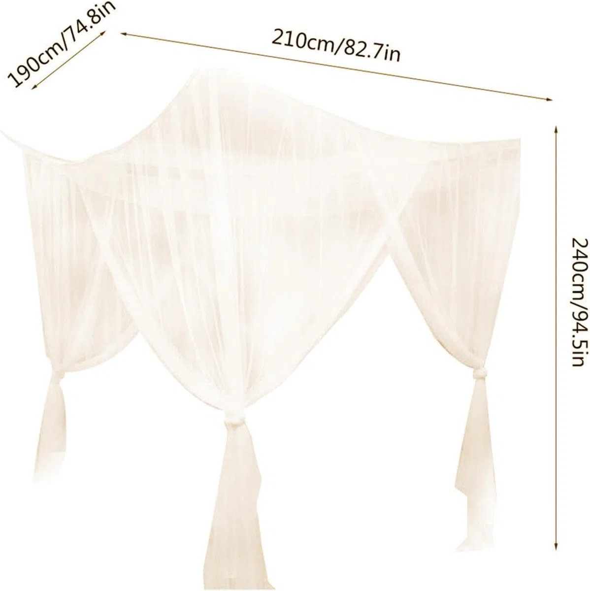 4 Eckpfosten Himmelbett Vorhang, Moskitonetz Doppelbett und Einzelbett, Mückenschutz Moskitonetz, Dekoration, Universal-Baldachin, Bettvorhänge für Erwachsene und Frauen, 210 x 190 x 240 cm, Beige