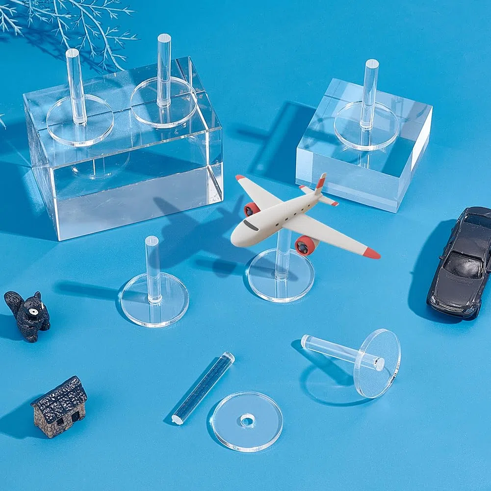 AHANDMAKER 25 Stück Acryl-Flugzeugmodellhalter, Transparenter Ständer, Ausstellungskeller Für Puppen, Mini-Ausstellungshalter, Runde Flugbasis Mit Stift (30 mm)