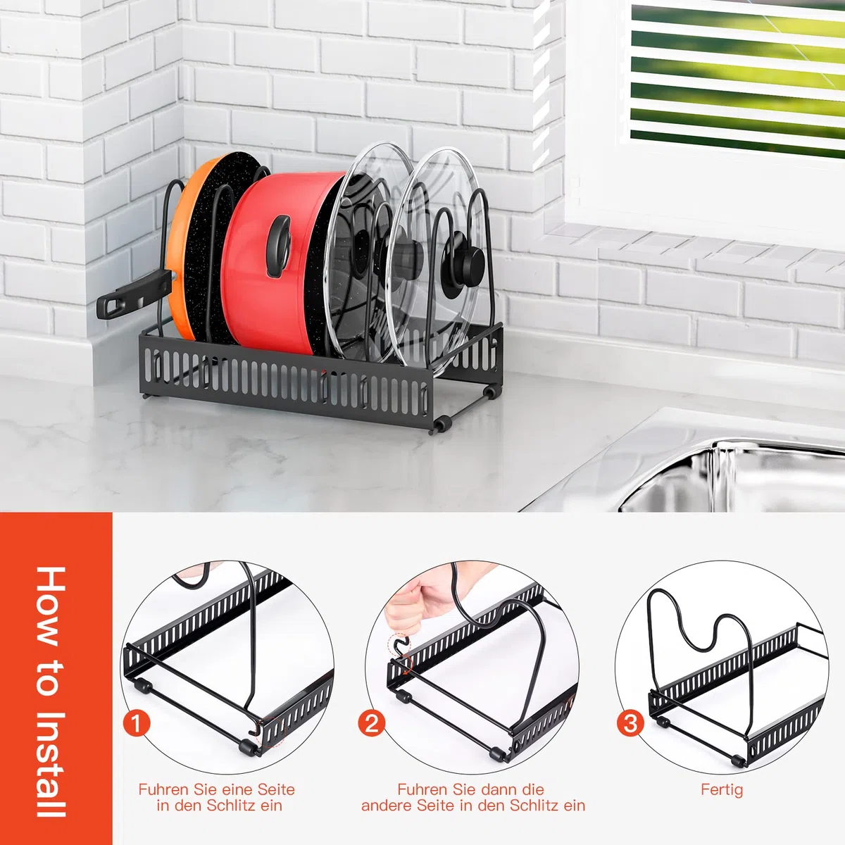 pfannenhalter, 10 Etagen pfannen, topf organizer, topfdeckel aufbewahrung, topfdeckelhalter, schneidebrett organizer, pfannenhalter für schrank, schublade