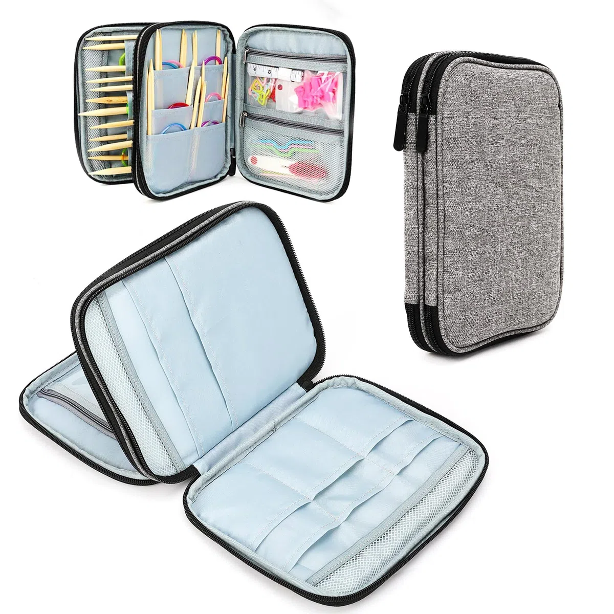 LOOEN Stricknadeln Tasche,Organizer Tasche für Rundstricknadeln, 23.6 Zoll Stricknadeln und anderes Zubehör, Aufbewahrungs Organizer(Keine Zubehör enthalten)