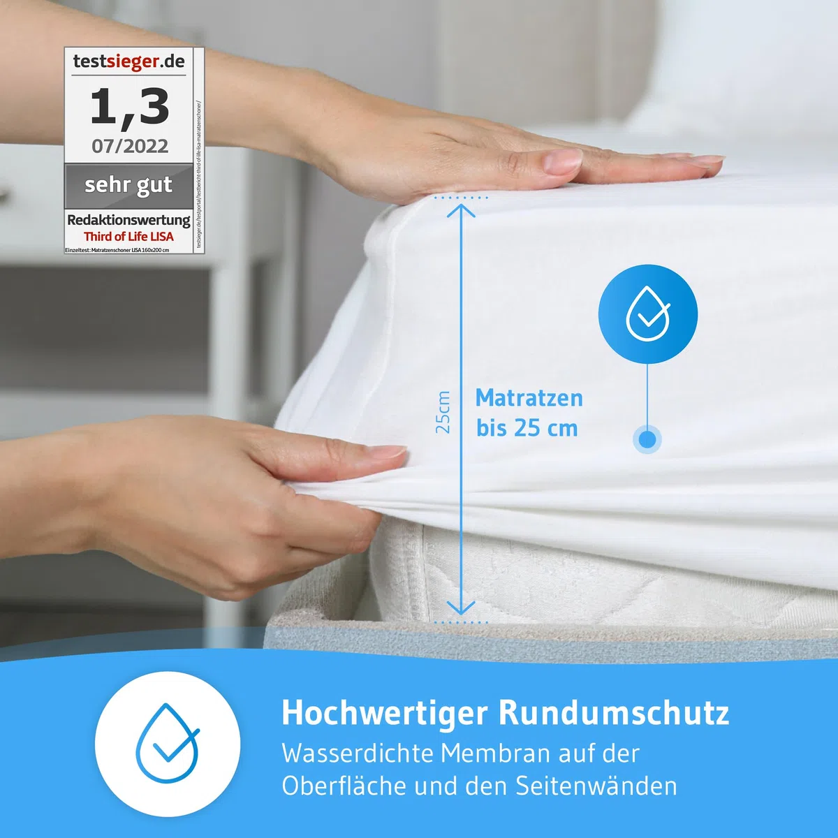 Matratzenschoner 90 x 200 wasserdicht und atmungsaktiv, Inkontinenzunterlage waschbar 90x200, Optimaler Nässeschutz, Hygienischer Anti-milben Matratzen-bezug, Schimmelresistente Matratzenauflage