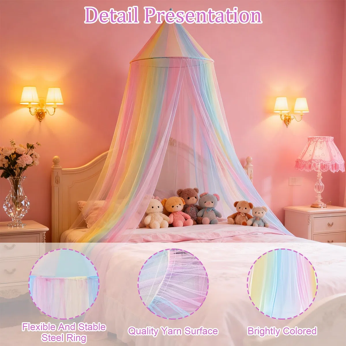 Baldachin Kinderzimmer Betthimmel Mädchen Prinzessin Regenbogen Betthimmel Atmungsaktiv Waschbar Stoff Für Mädchen Zimmerdekoration Für Reise Und Zu Hause Indoor Outdoor