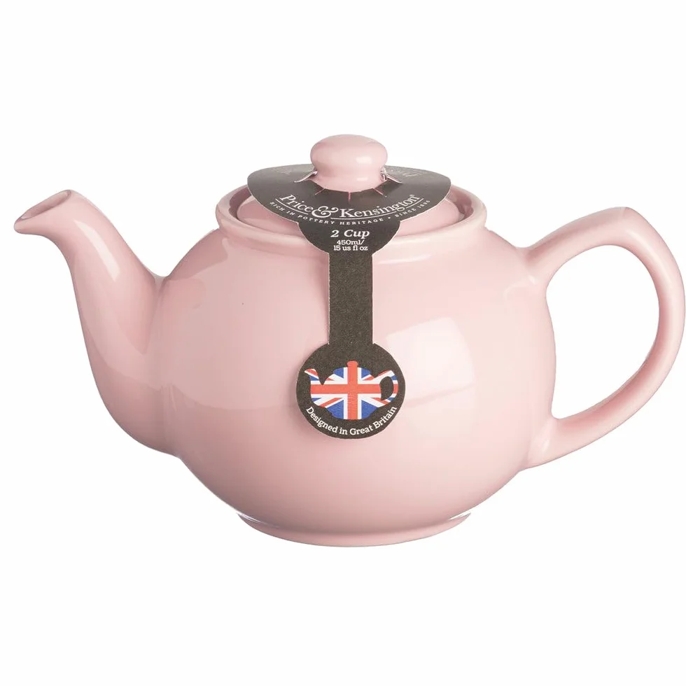 Price & Kensington Englische Teekanne für 2 Tassen, aus hochwertigem Steingut, Teekännchen pastell pink, mikrowellen- und spülmaschinenfest, Vintage Teebereiter