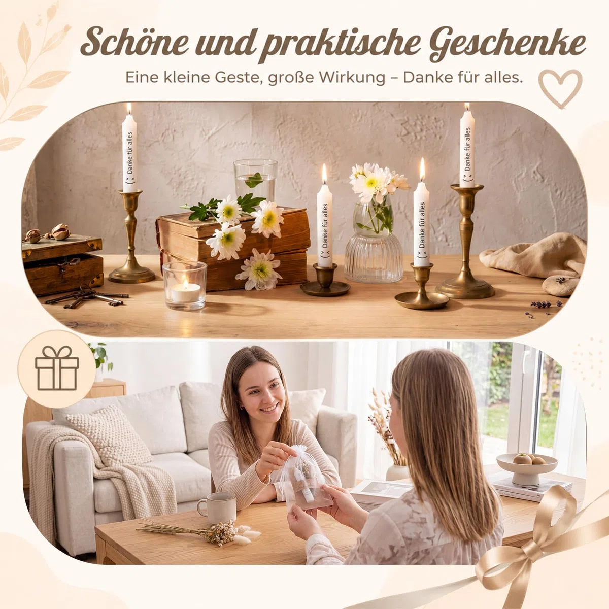 Tenare 6 Sets Danke für Alles Geschenk Kerzen Trockenblumen Organzabeutel Kartenhülle Dankesgeschenk Ein Kleines Dankeschön Abschiedsgeschenk für Kollegen Lehrer Freunde Abschied Abschluss Team
