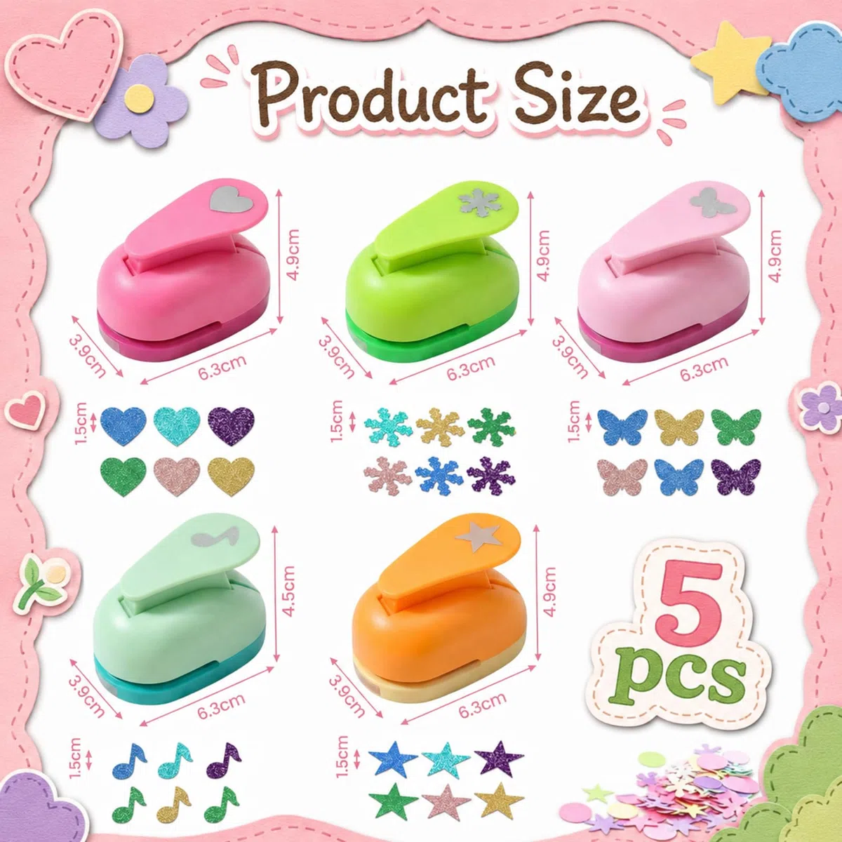 5 Motivstanzer Bastellocher, Schmetterling Herz Schneeflocke Stern Note, Stanzer Kinder Formenlocher Set Für Diy Kartenherstellung