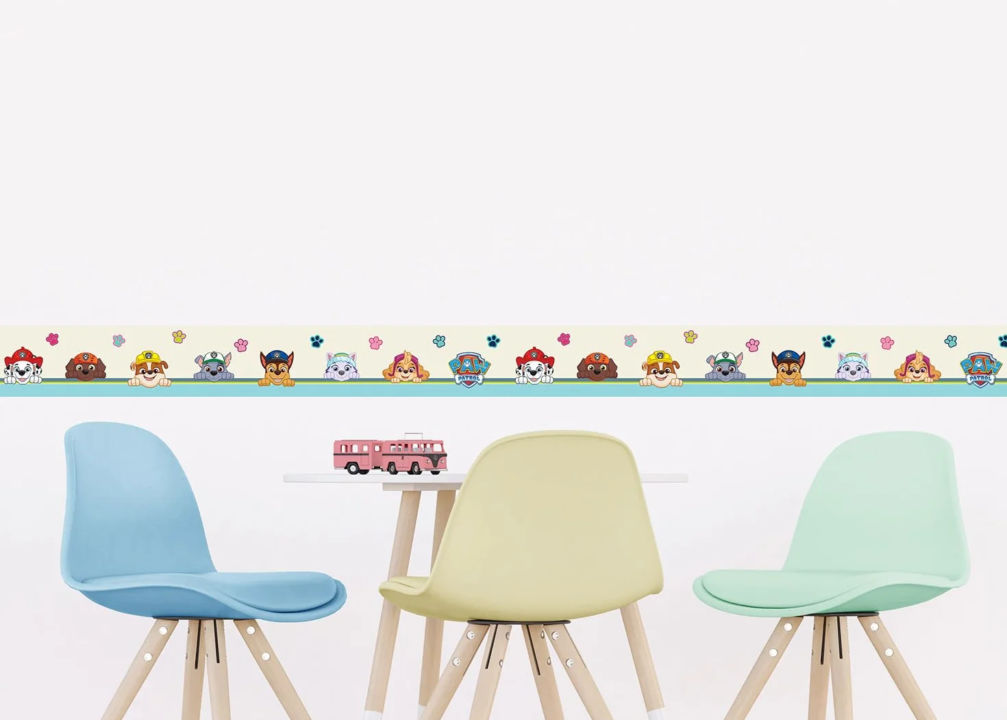 AG Design Selbstklebende Bordüre Paw Patrol Sei Glücklich, AWBD 8008 | Wasserfest Kinderzimmer Wand Dekoration | Wandbordüre für Mädchen und Junge | Folie, Mehrfarbig | Breite 500 cm x Höhe 13.8 cm