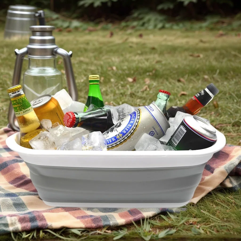 SAMMART 9,2 l Faltbare Wanne – tragbarer Picknickkorb für den Außenbereich – Faltbare Einkaufstasche – platzsparender Aufbewahrungsbehälter (Grau)