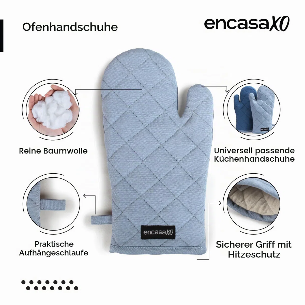 Encasa XO Extralange 17x29 cm Backofen-Mikrowellen-Handschuhe Handschuhe (2 Stück) für die Küche - Silikon-Silber hitzebeständig - schützt die Hände vor heißer Ausrüstung - B Grau & Kobaltblau