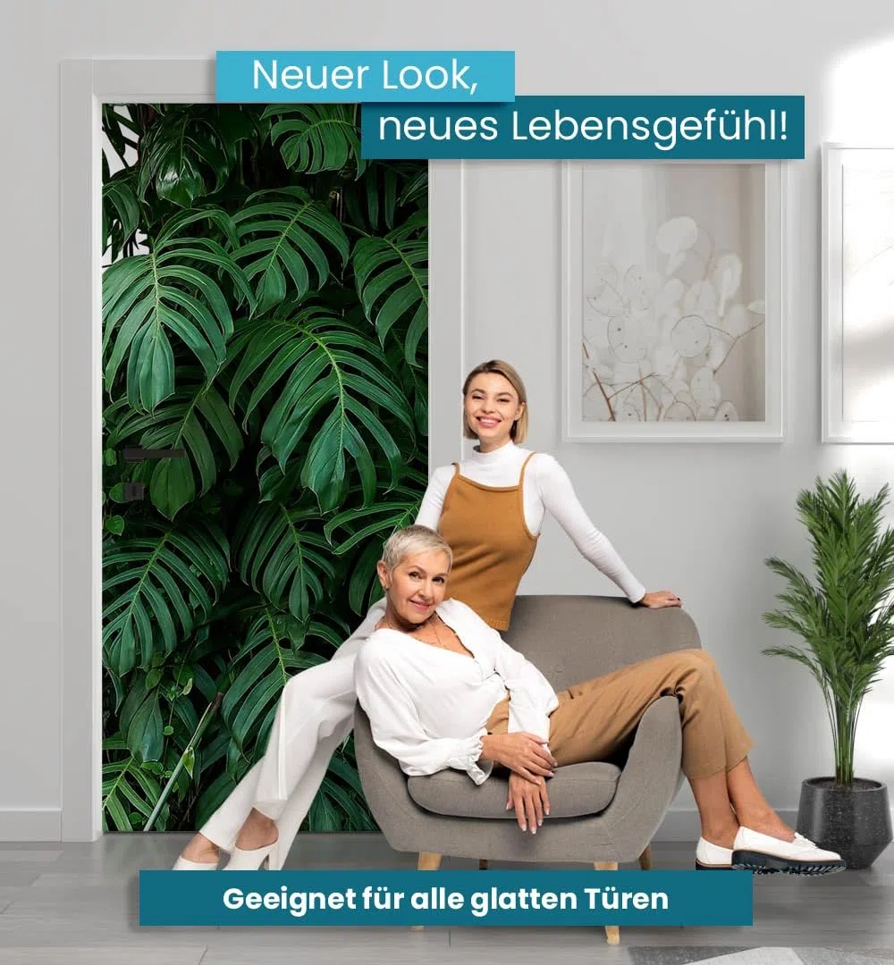 MyMaxxi Türtapete selbstklebend - Einteilige Türfolie 90x200 cm - Motiv: Grüne Blätter Türklebefolie zum verschönern & bekleben der Tür - Türaufkleber aus Klebefolie