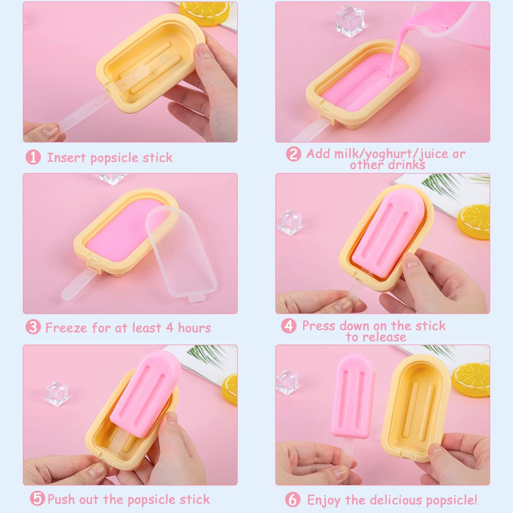 12 Stück Eisformen Silikon,Eisformen Eis Am Stiel Wiederverwendbar,Eis Am Stiel Form BPA Frei Rosa Grün Blau Gelb,DIY Popsicle Formen mit Deckel, Eiscreme Formen MEHRWEG