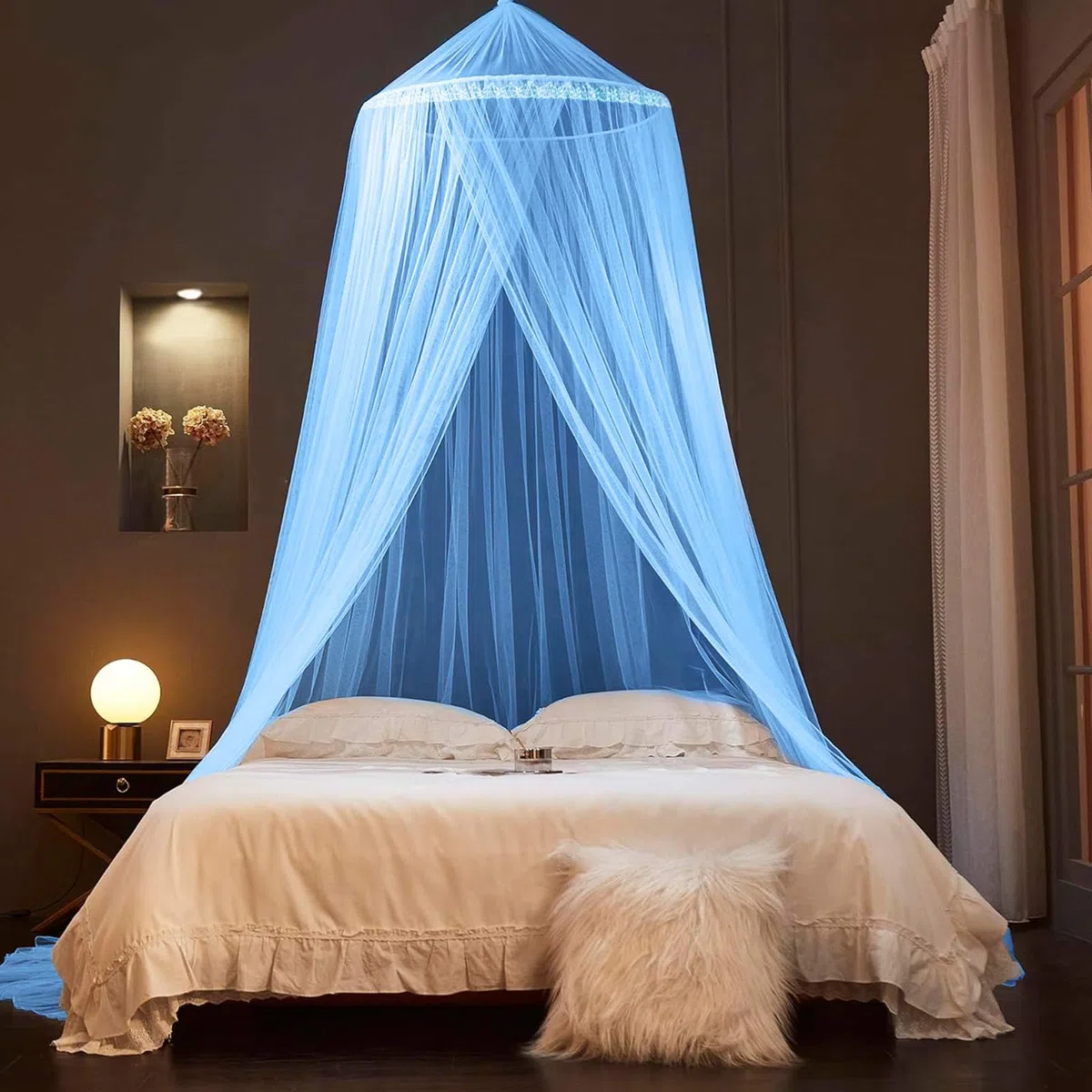 Reise Moskitonetz Bett mit Klebehaken Schrauben,Himmelbett Vorhänge für Moskitonetz Doppelbett und Einzelbett,Blau Fliegengitter Moskitonetze für Garten Camping Hause Betthimmel,60x250x1100cm