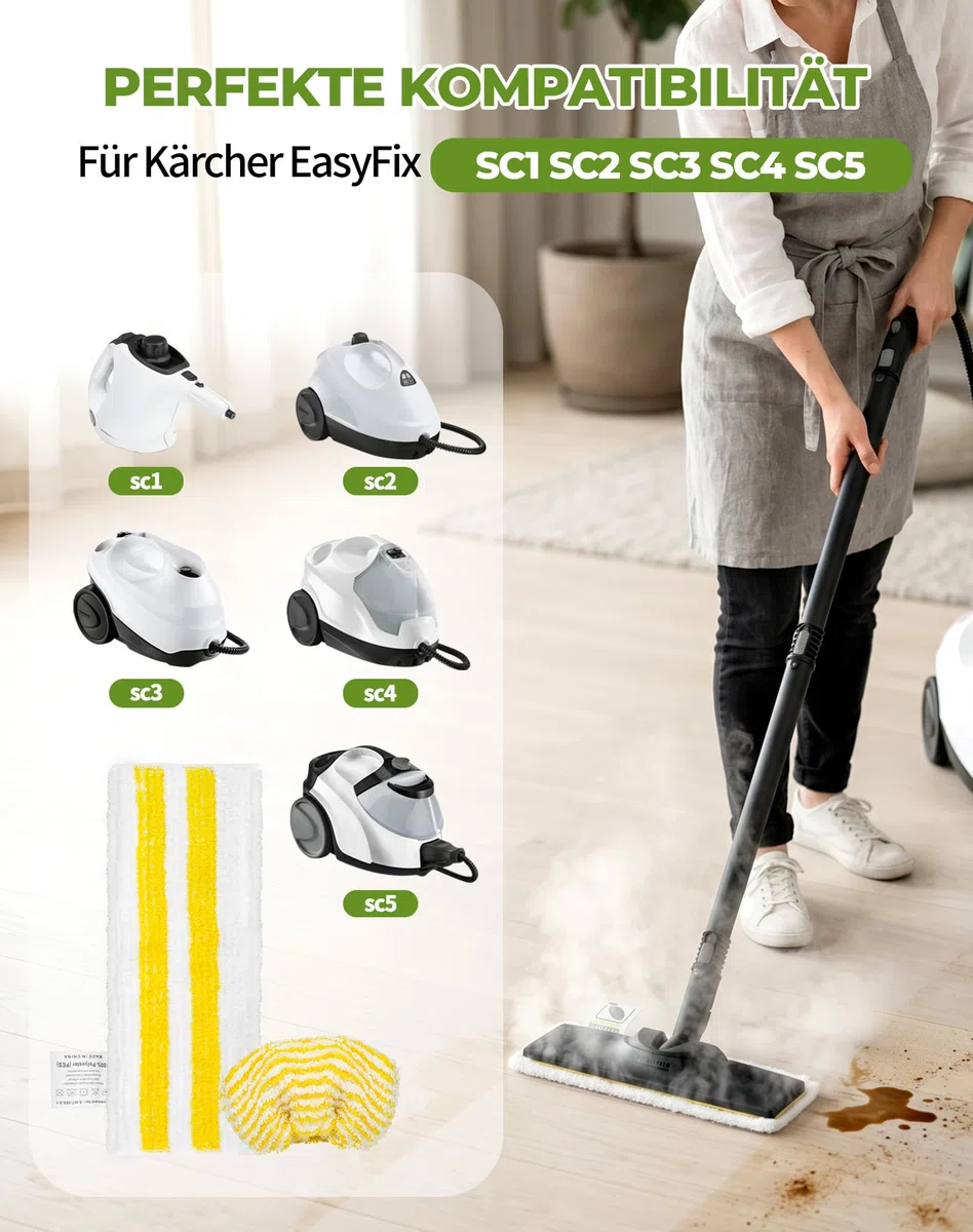 7er Zubehör für Kärcher Dampfreiniger Bodentücher für Karcher SC1 SC2 SC3 SC4 SC5 Easyfix Tücher 5er Bodentücher 2er Bezüge
