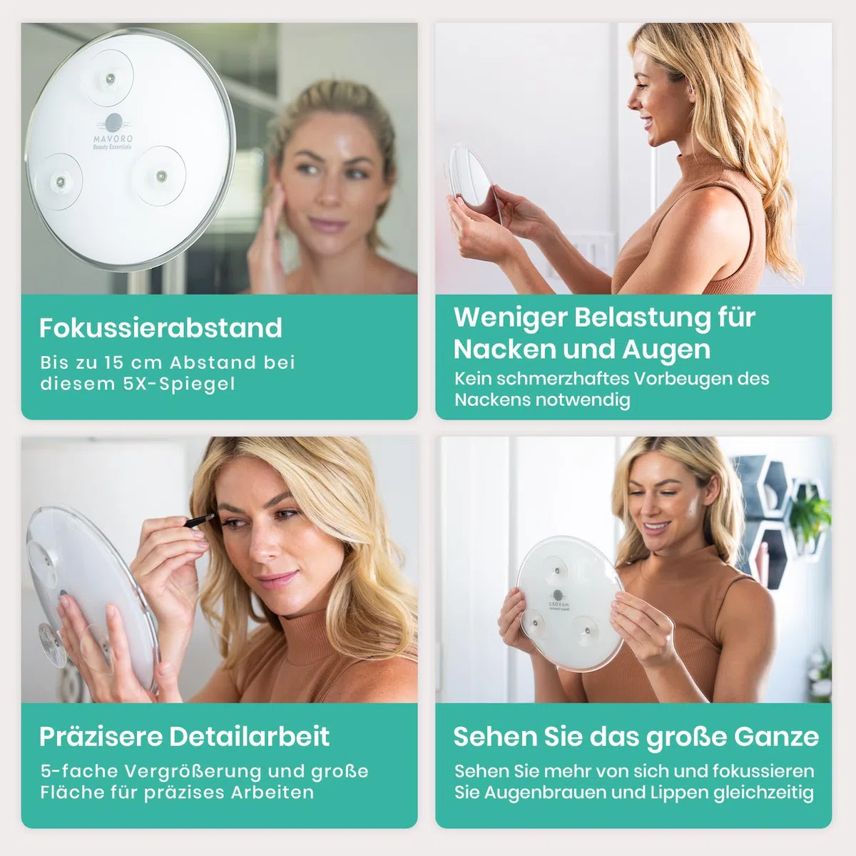 Mavoro 23 cm Vergrößerungsspiegel mit 3 starken Saugnäpfen | 5X Vergrößerung | Tragbarer Reise Make-up- & Kosmetikspiegel (5X)