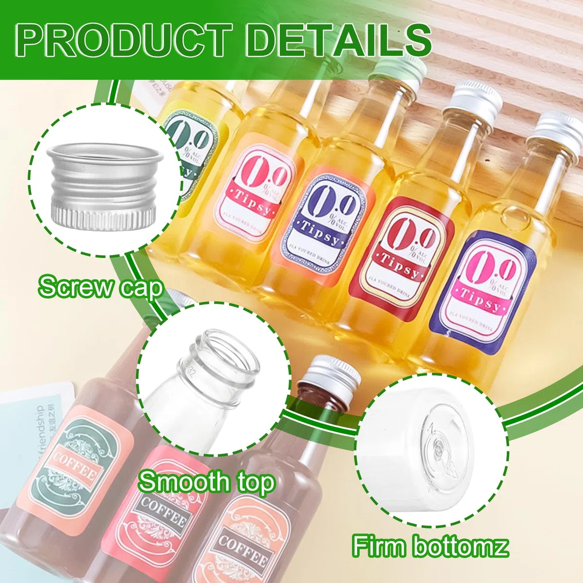 DAJAVE Kleine Flaschen zum Befüllen 60ml, Mini Fläschchen Plastik Shot Flaschen mit Trichter und Schraubverschluss