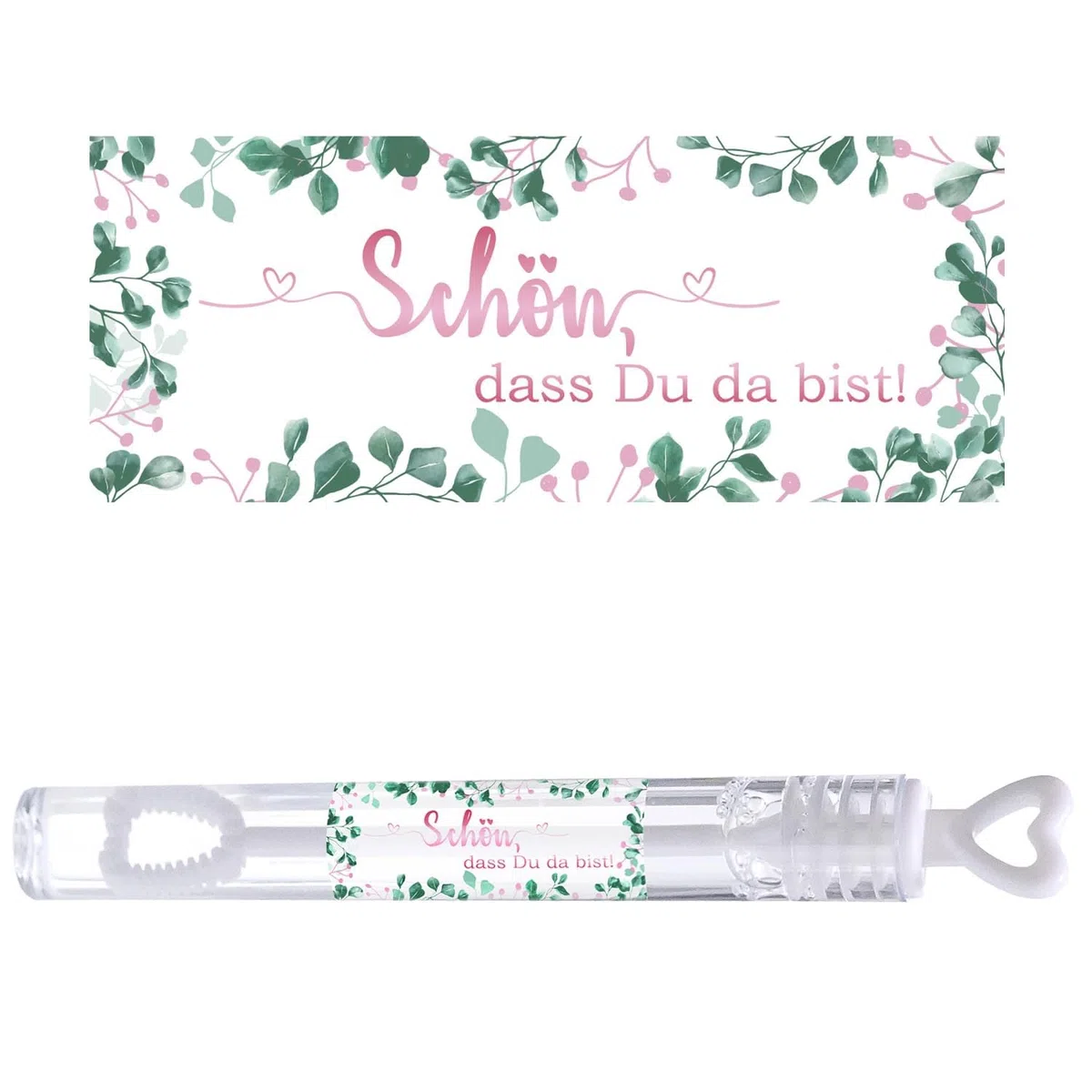 EinsSein Seifenblasen Hochzeit mit Aufkleber Herzgläschen Set rosa-weiss | Gastgeschenke für die goldene Hochzeit Taufe Geburtstag Valentinstag Verlobung Party| Hochzeitsseifenblasen mit Freudentränen