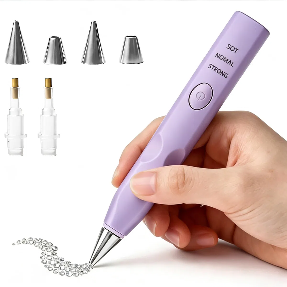 Elektrische Diamond Painting Stift Set, Diamant Painting Stift mit 4 Ersatzkopf&Vakuumpumpe, 3 einstellbare Saugstufen Diamond Painting Zubehör wiederaufladbar Drahtlose DIY Diamant Kunst Pinsel,Lila