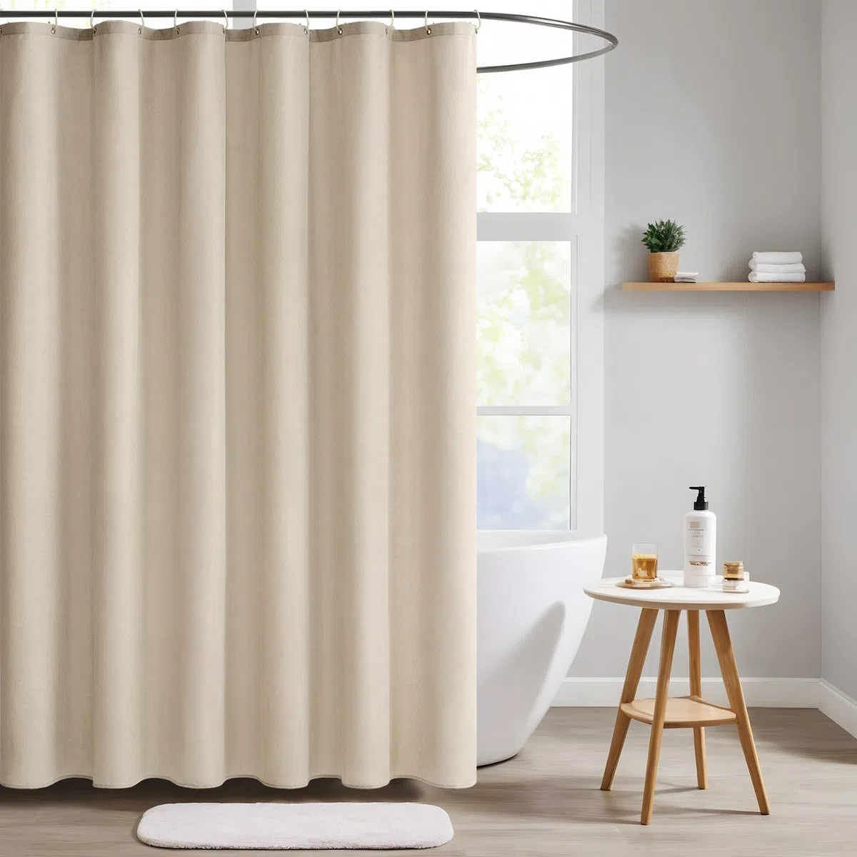 MIULEE Leinen Texturiert Duschvorhang 120x200 cm Hellbeige, Schwerer Hotel Luxus Polyester Wasserdicht Duschvorhänge, Antischimmel Waschbar Stoff Badvorhang für Badezimmer mit 8 Ringe