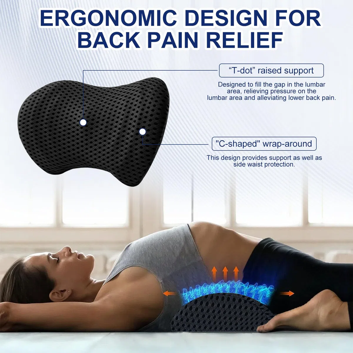 Raxfekro Lumbalkissen Rückenkissen, Ergonomisches Lendenkissen aus Memory Foam, Rückenpolster für Back Support, Lendenstützkissen für Autositze und Bürostühle (Schwarz)