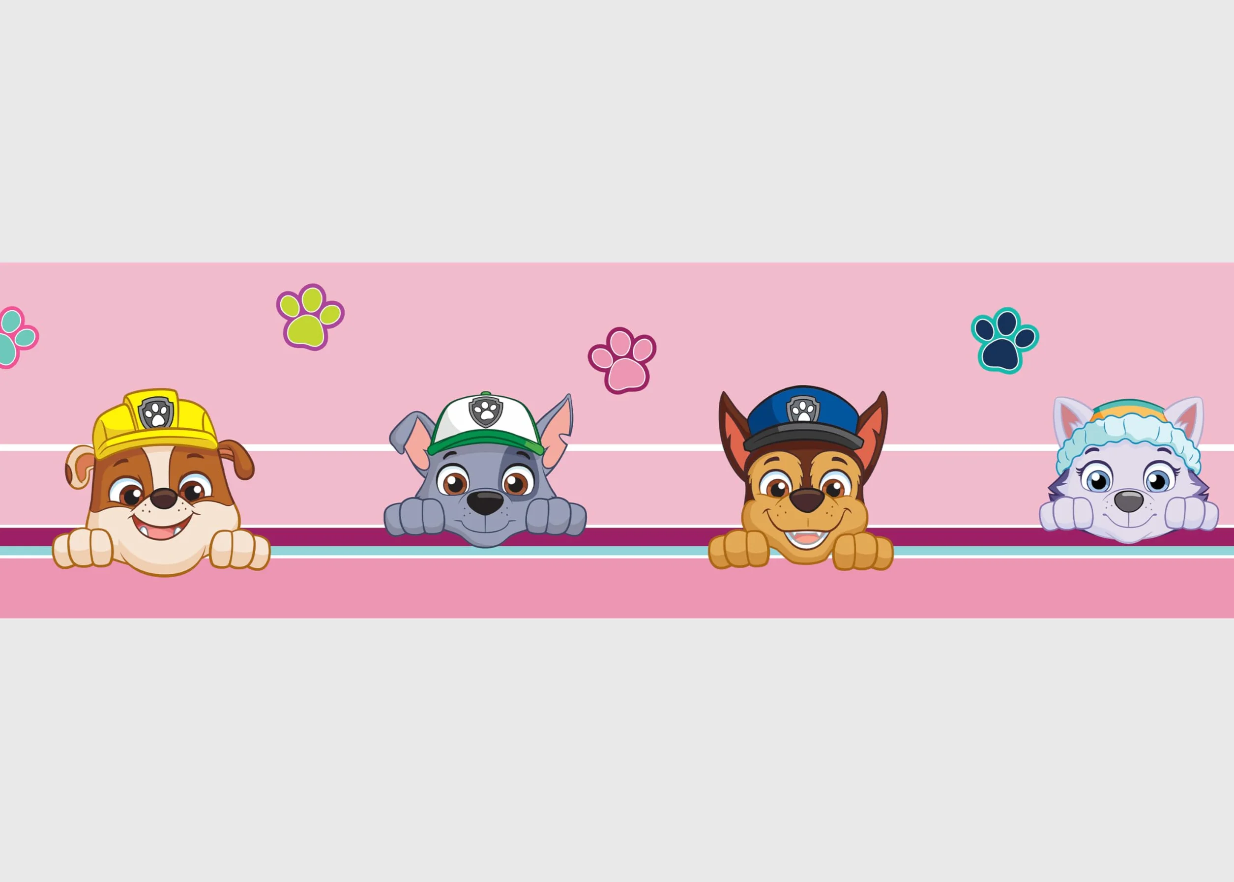 AG Design Selbstklebende Bordüre Paw Patrol Sei Glücklich, AWBD 8006 | Wasserfest Kinderzimmer Wand Dekoration | Wandbordüre für Mädchen und Junge | Folie, Mehrfarbig | Breite 500 cm x Höhe 13.8 cm