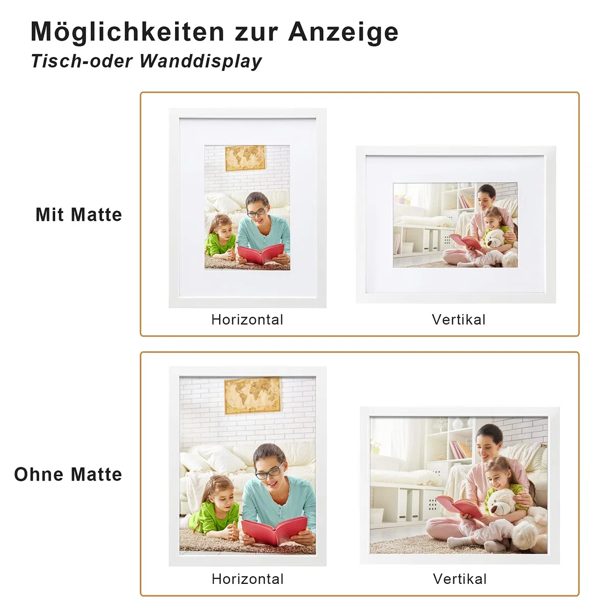 Egofine Bilderrahmen A4, Holzrahmen Rahmen mit Acrylglas, 21x29.7cm Posterrahmen für Tisch- und Wandmontage, Passepartout für Fotos DIN A5, Perfekt für Poster, Puzzles, Zuhause, Büro, Weiß, 4er
