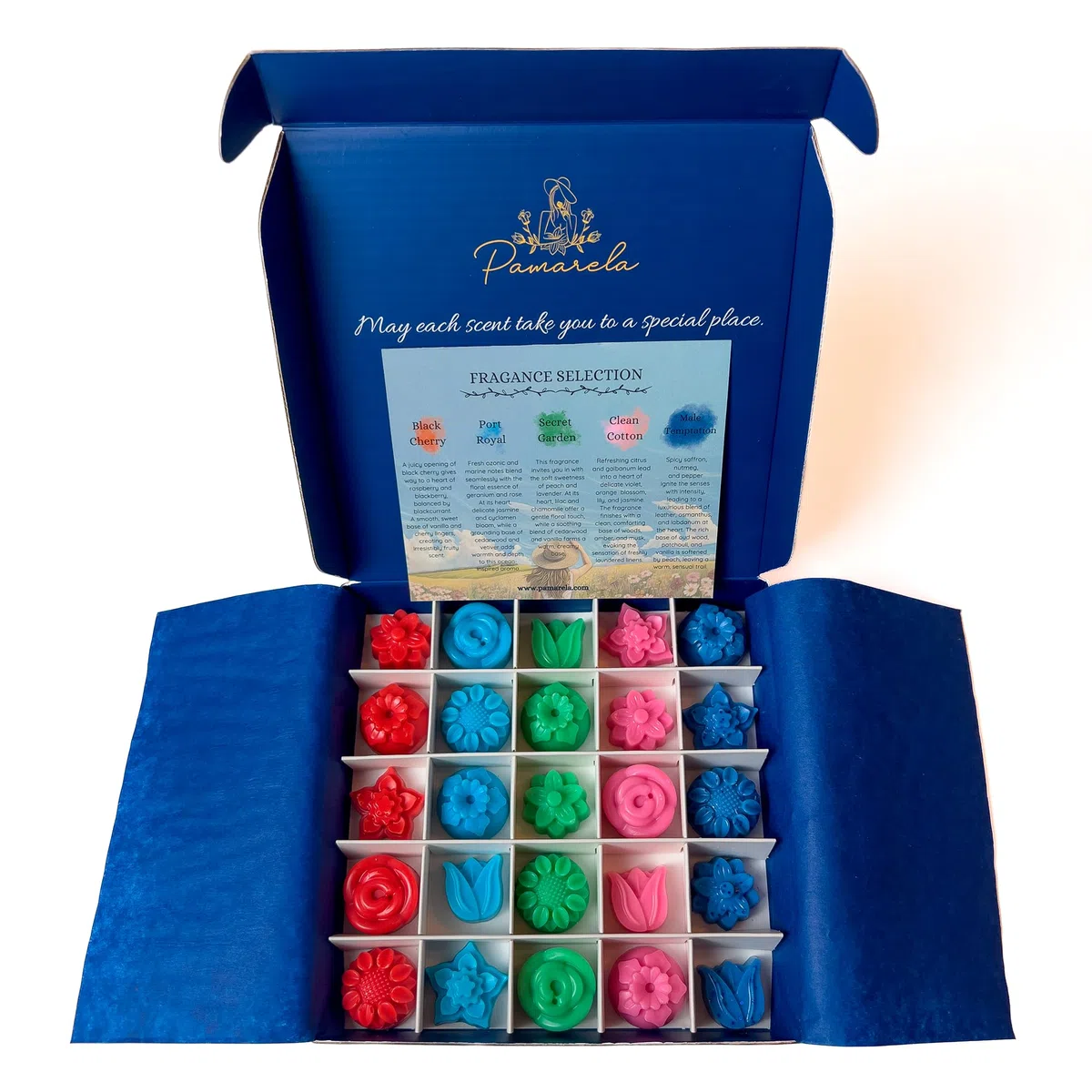 Duftwachswürfel Sojawachs Geschenkset – Wax Melts für Duftlampe, 5 Düfte – Handgemacht, Natürlich ohne Paraffin, Phthalate & Parabene (Eternal Flower)
