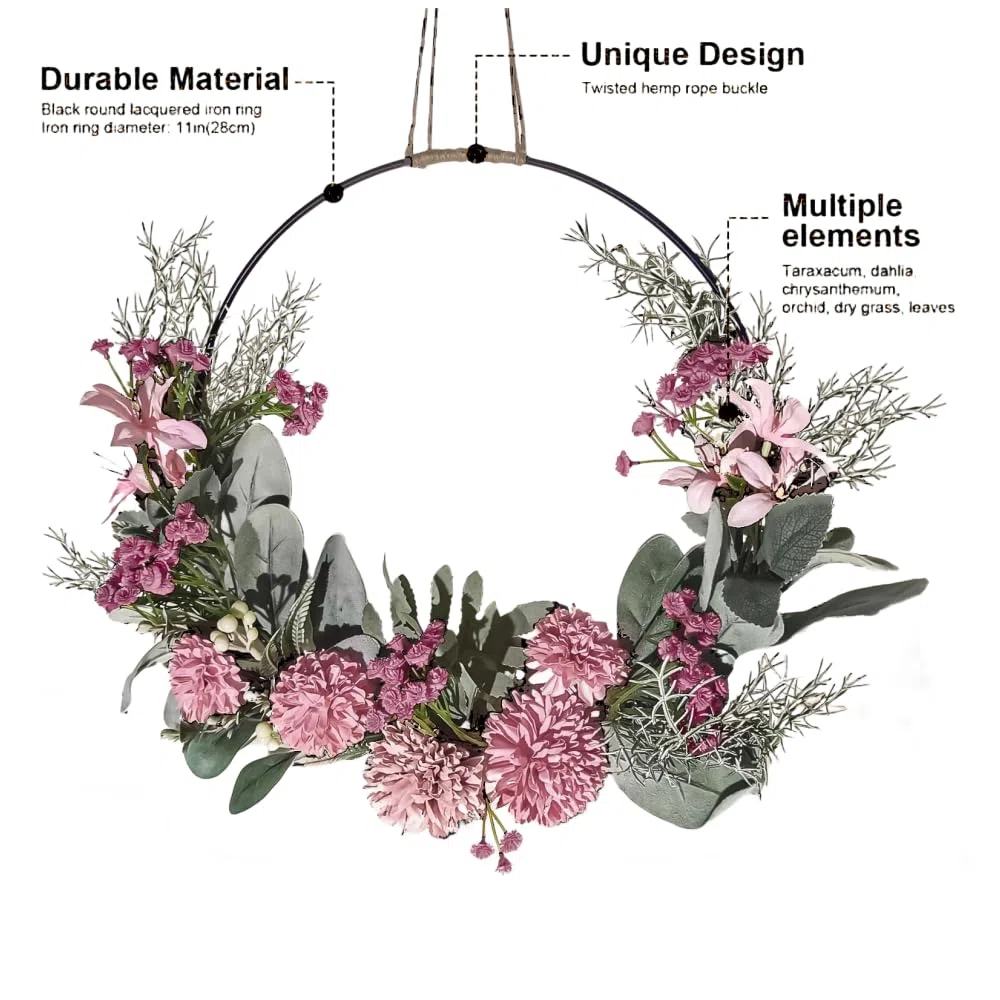 Türkranz Deko, 41cm Frühling, Ganzjährig Außen, Künstliche Orchideen, Fensterdeko Hängend, Türdeko Haustür, für Hochzeit Wohnzimmer