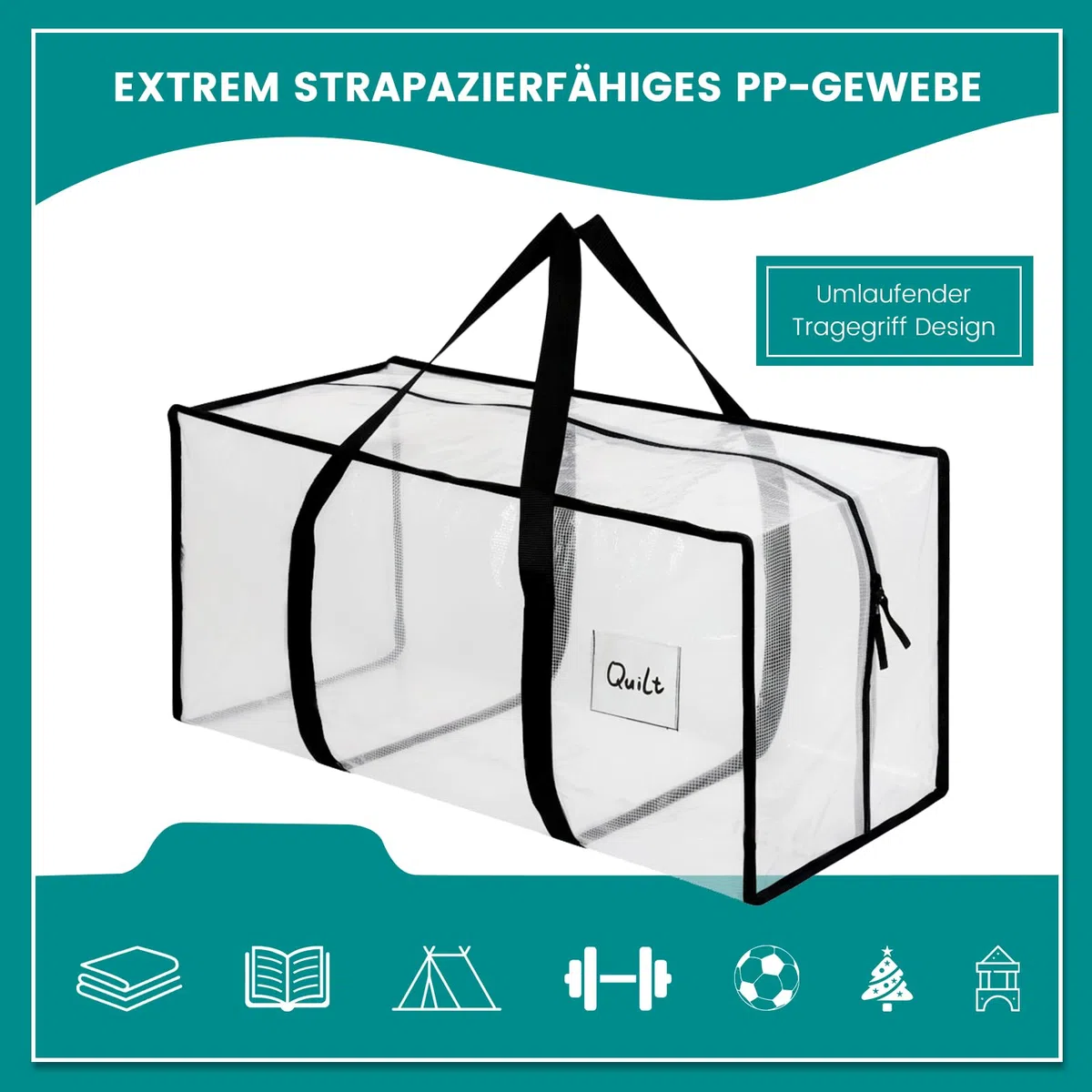 Dntorx 4 Stück 90L Aufbewahrungstasche, Heavy-Duty Weihnachtslager Transparente Umzugskartons Große mit Reißverschluss Griff Faltbar Weihnachtsbaum Tasche für Umzug Bettwäsche Kleidung Aufbewahrung