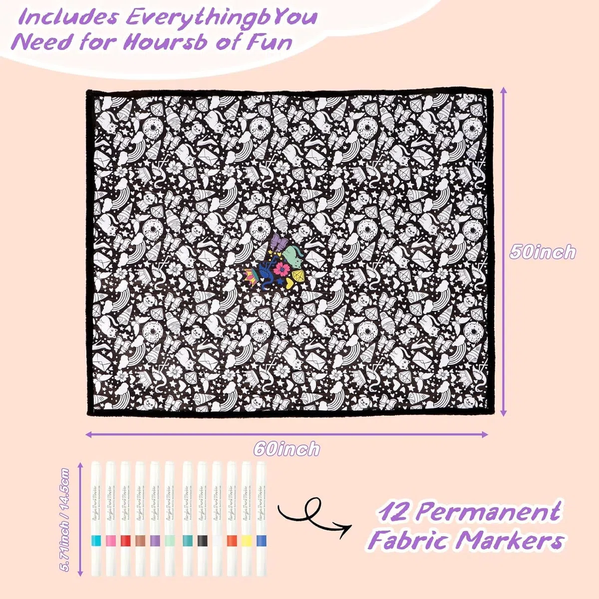 FIENZA DIY Färbung Decke Maldecke 150 * 125cm Coloring Blanket Mit 24-Farben Pinsel, Gemütliche Heimdekoration, Ideal für Urlaubs Kunsthandwerks Aktivitätspartys