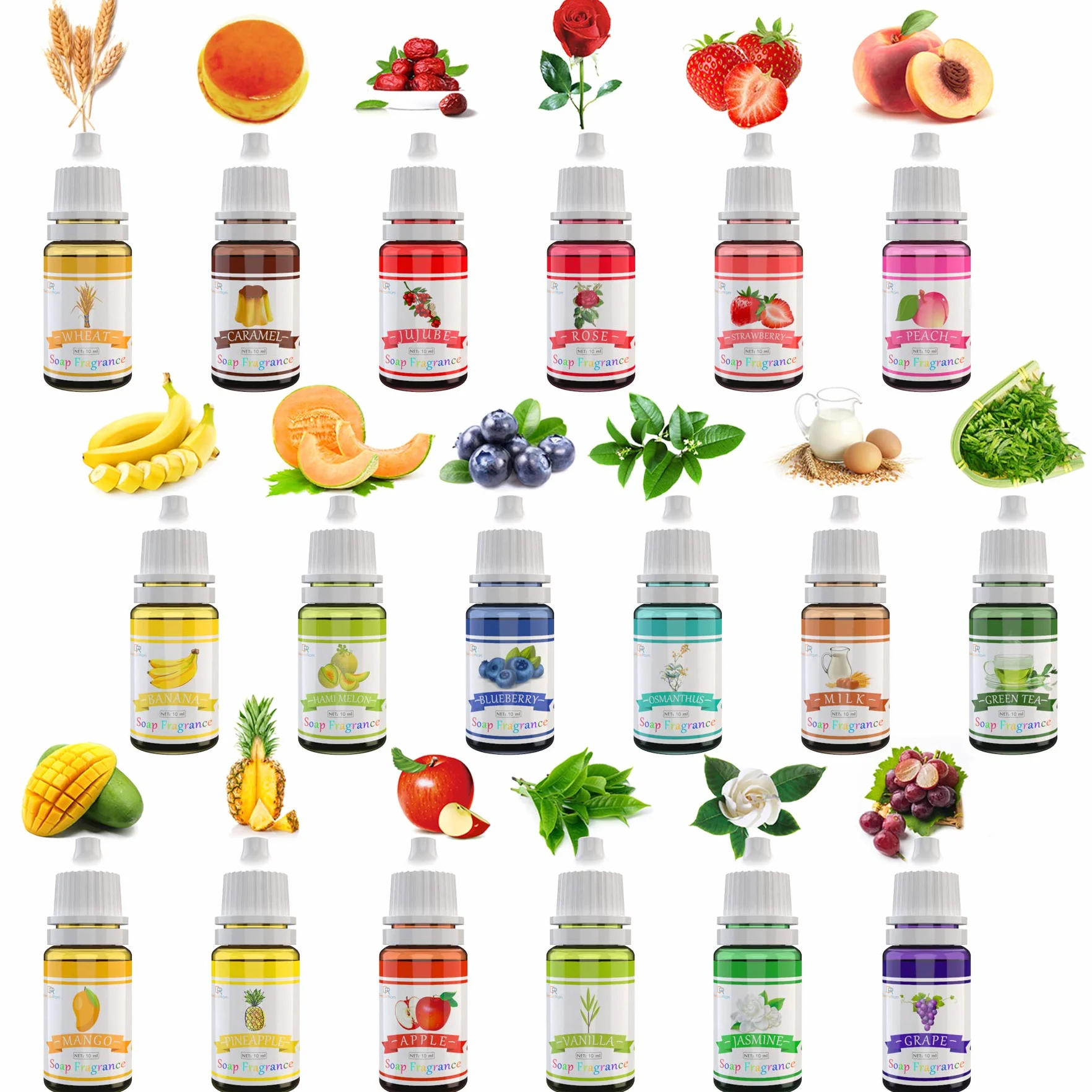 DecorRom 18 Seifenduftöl - Flüssig Duftöl Seifen Duft Set zur Badekugeln, Seifenherstellung, Schleim - Konzentrierte Badebomben Düfte für Kosmetik, Kunst und Handarbeit - 10ml pro Stück