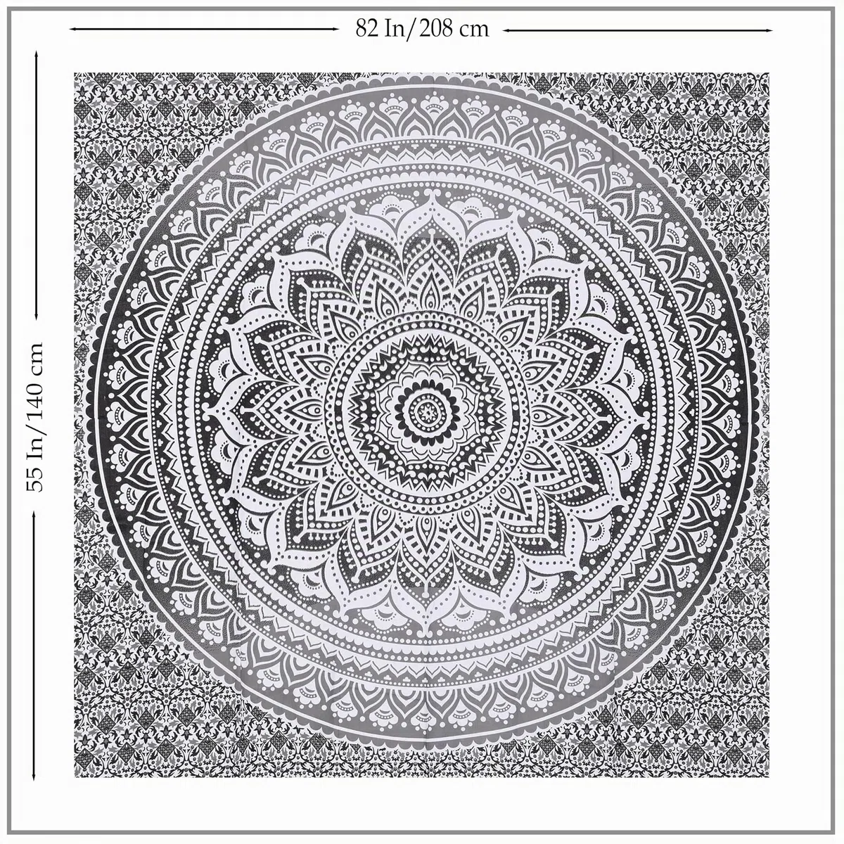 THE ART BOX Indie Wandteppich Baumwolle Mandala Wandbehang Deko Teppich Aesthetic Room Decor Dekoration Wandtuch/Strandtuch Wohnzimmer Indische Tücher Schlafzimmer, Grau und Weiß, 135x210 Cm