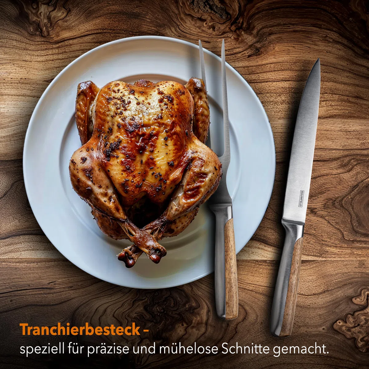 Grill- & Tranchierset 2-teilig – Fleischmesser mit Fleischgabel | BBQ Besteck für Steak & Braten (Silber)