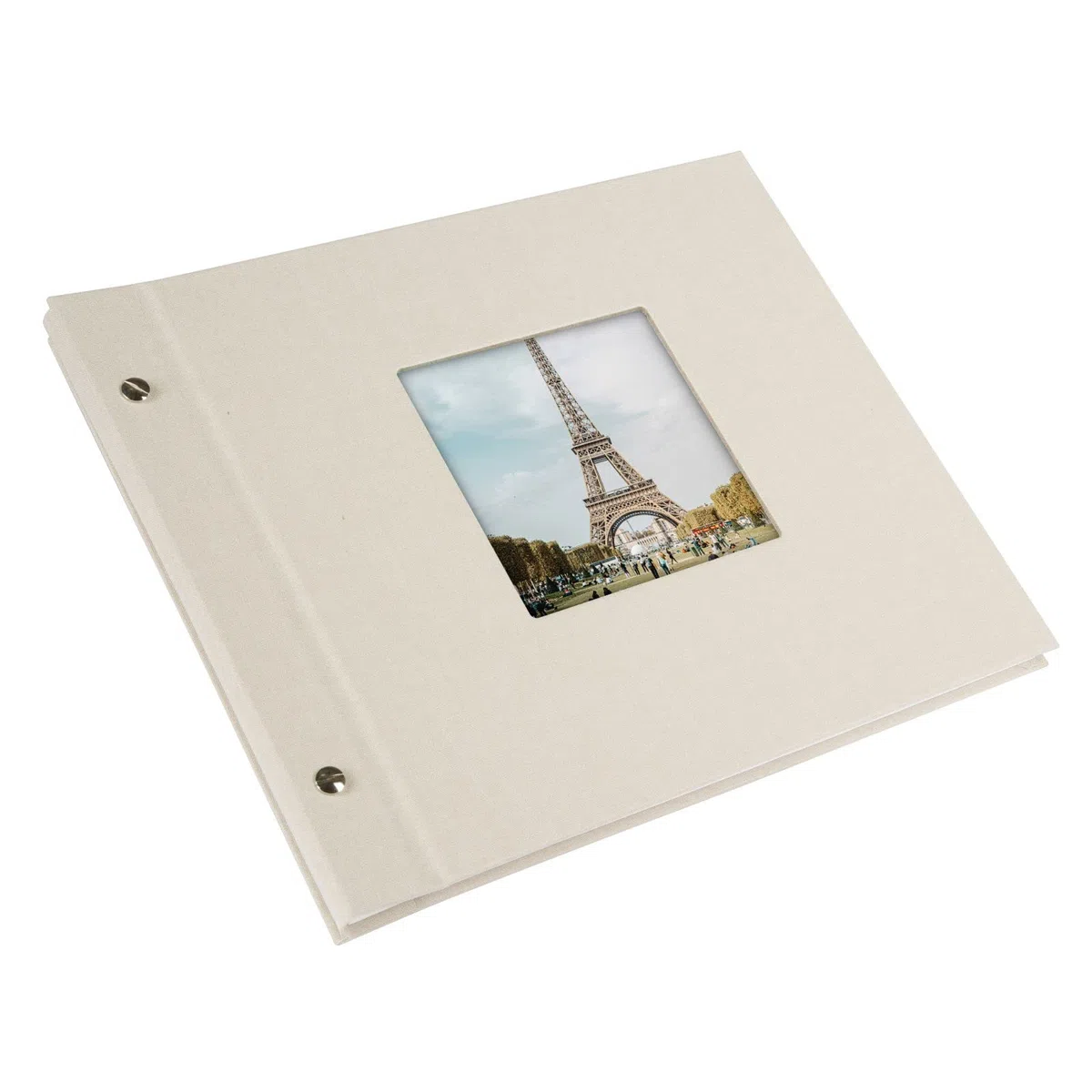 goldbuch 26823 Schraubalbum mit Bildausschnitt, Bella Vista, 30x25 cm, Fotoalbum mit 40 weiße Seiten mit Pergamin-Trennblättern, Album erweiterbar, Fotobuch aus Leinen, Sandgrau, 30 x 25 cm