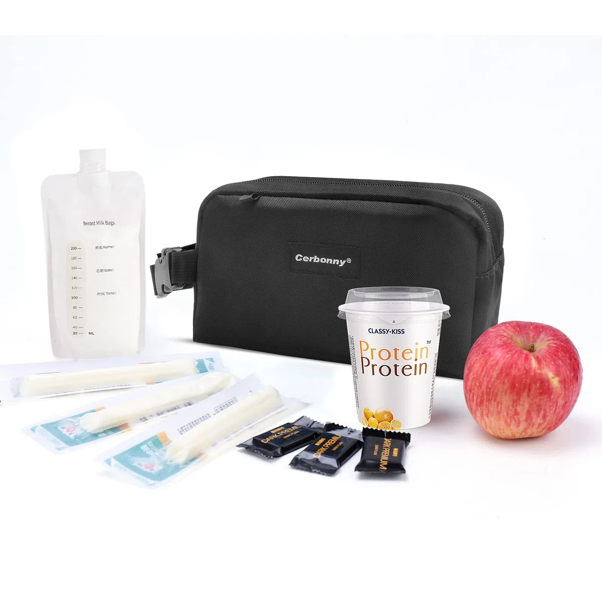 Cerbonny Kühltasche Klein Isoliert, Kleine Kühltasche für Kinder/Erwachsene, Mini Kühltasche mit Kühlakku, Mini Kühlbox für Reisen, Arbeit & Schule (Schwarz)