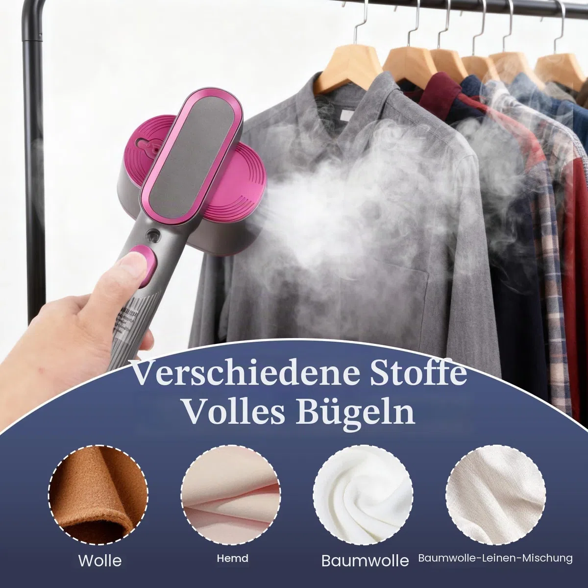 Steamer Dampfglätter 1000W, 2-in-1 Tragbarer Reisebügeleisen Mini mit 9s Schnellaufheizung, 110-240V Weltweite Spannung，Ideal für Reise, Büro und Haushalt