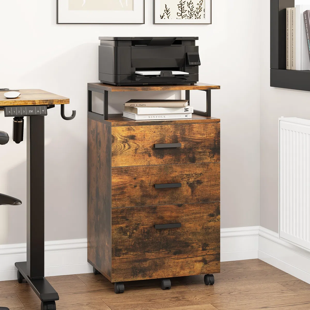 YITAHOME Mobiler Aktenschrank mit Rädern, Rollcontainer mit Schubladen, Bürocontainer Schubladenschrank Rollschrank Rollwagen, Schubladenkommode für Zuhause Büro, 45.7 * 36 * 76.2CM (Vintagebraun)