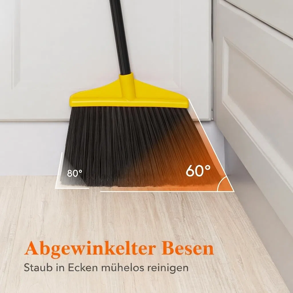 Lifewit Außen/Innen Besen für schwere Aufgaben, Kommerzieller Besen mit 1,35m langem ausziehbarem Stiel, Haushaltswinkel-Eckbesen für Terrasse, Garage, Oberdeck, Lobby, Hof, Gelb