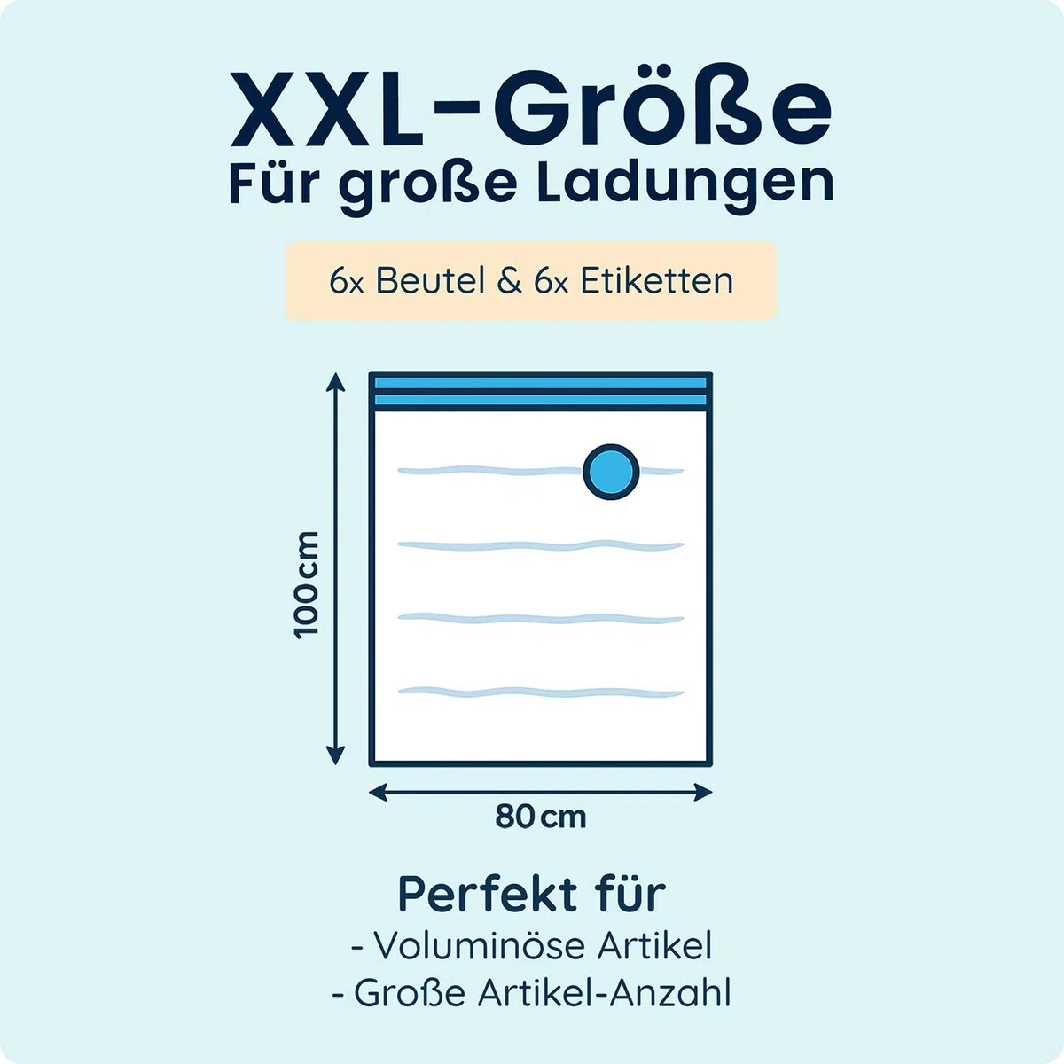 XXL Vakuumbeutel für Kleidung & Bettdecken - 6er Set (100x80 cm) mit Etiketten - Luftdichte Vakuumierbeutel für Kissen, Decken & Wäsche - Vakuum durch Staubsauger - Platzsparende Aufbewahrung