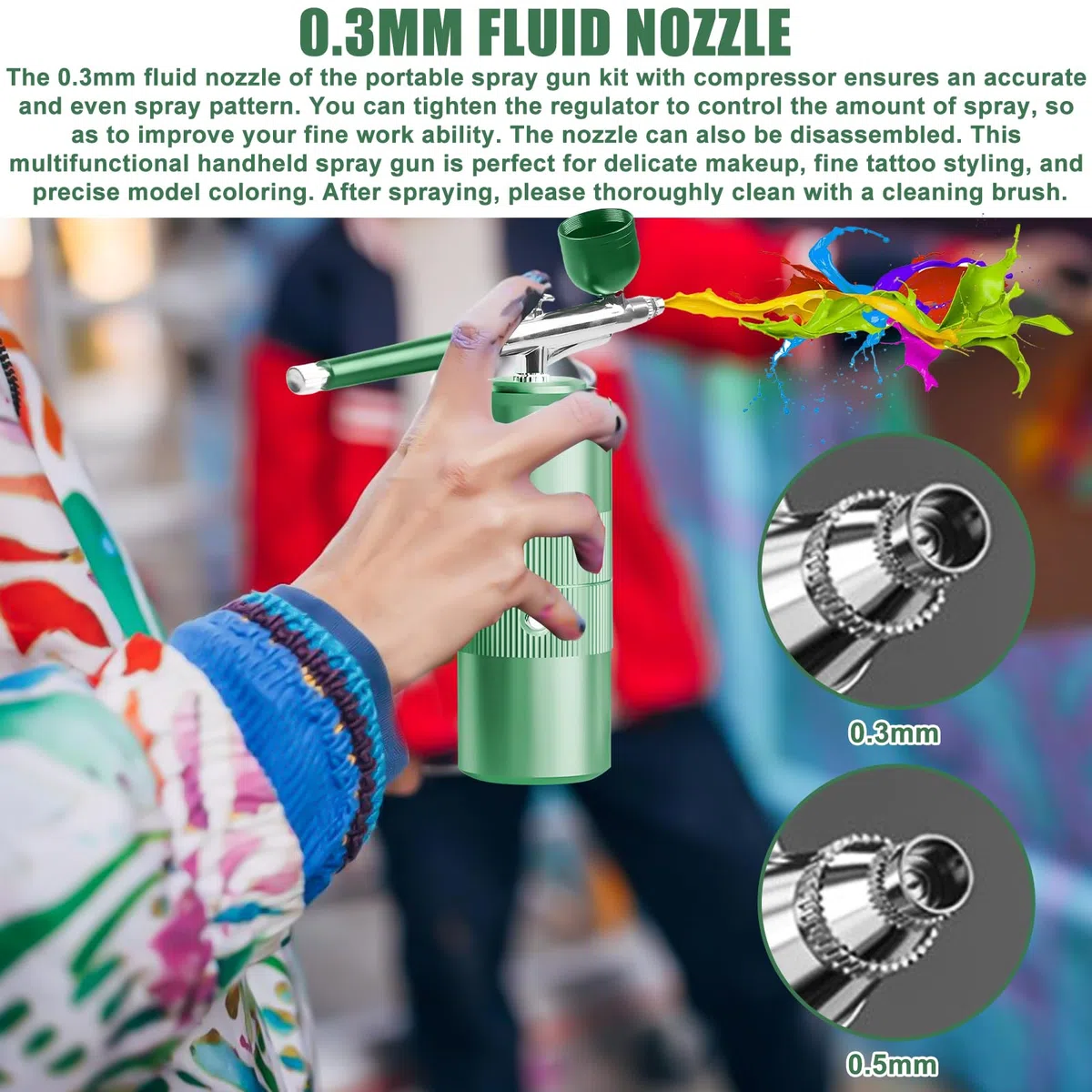 Airbrush Set mit Kompressor, Tragbare und Kabellose Airbrush, Multi Funktion Handheld Airbrushpistole, für Nageldesign Kuchendekoration, Makeup, Modellfärbung, Tattoo-Modellierung (Grün)