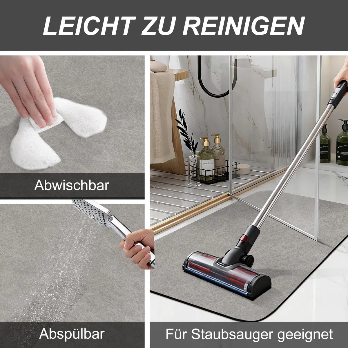 rutschfeste Badematte Super Absorbierende Badezimmerteppich: dünn 40 x 60 cm Waschbar schnelltrocknende Badvorleger Duschvorleger für Dusche, Badewannen und Badezimmer, Toilette, grau