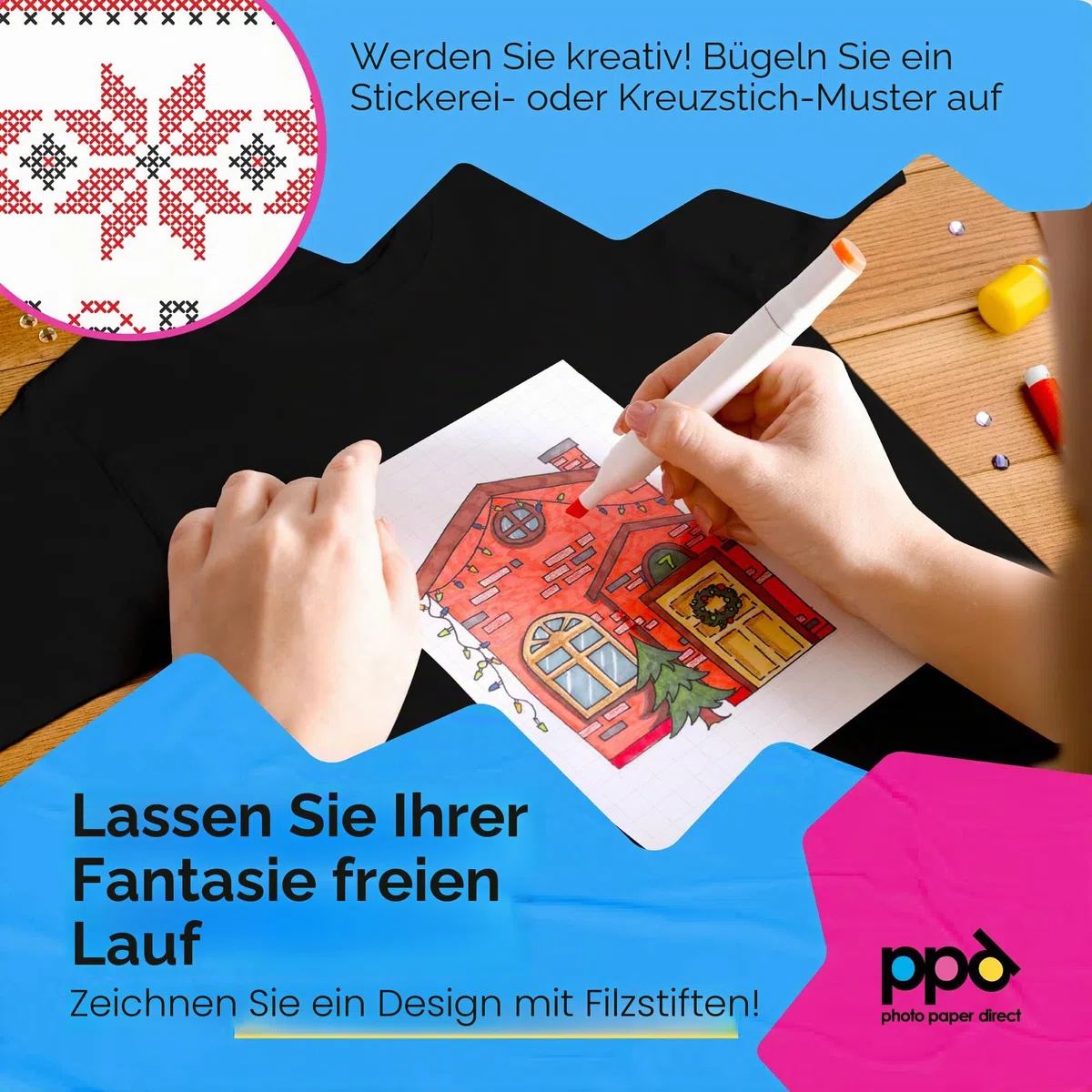 PPD 20xA4 Inkjet Premium Transferpapier für Dunkles Textil, Bügeleisen und Transferpresse PPD-4-20