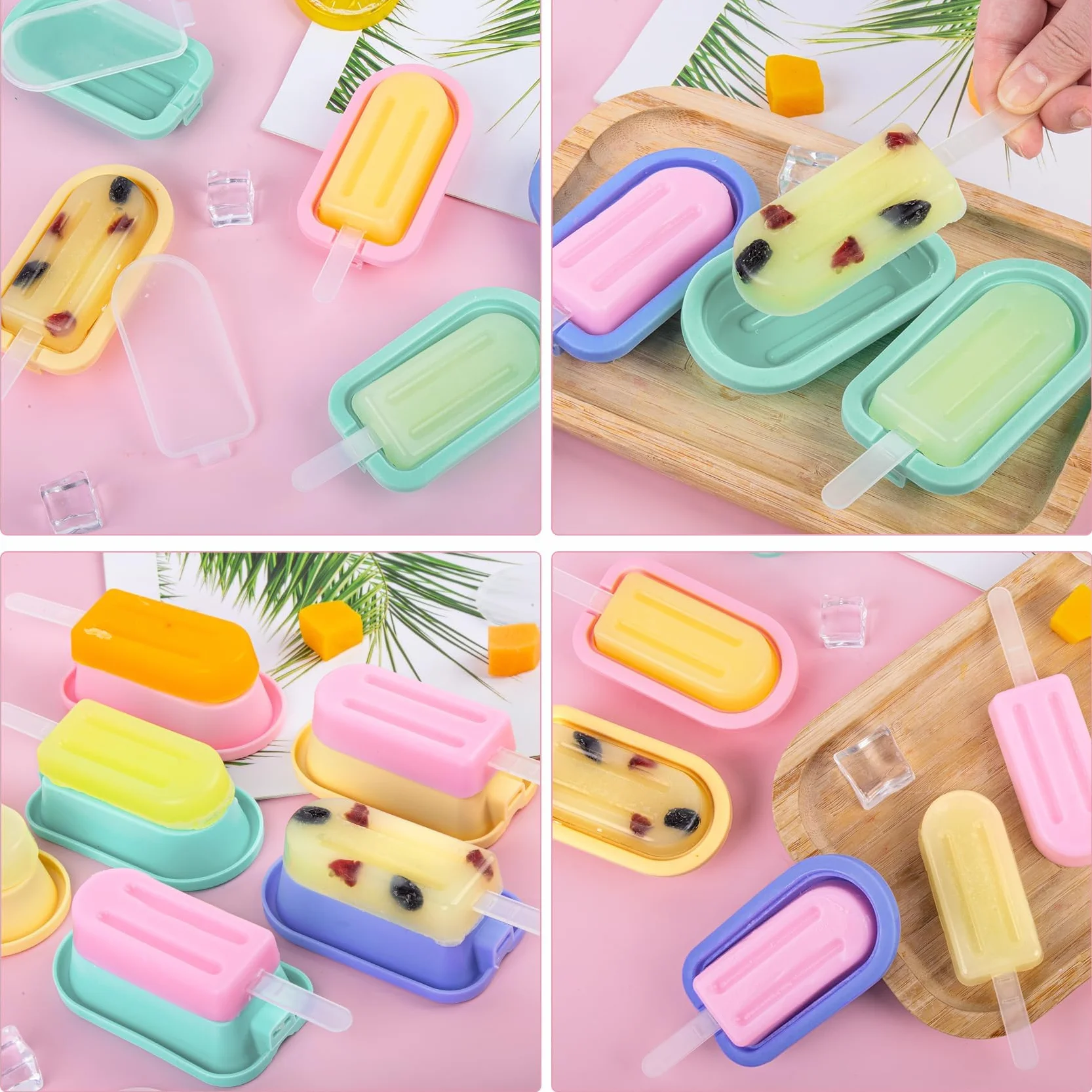 12 Stück Eisformen Silikon,Eisformen Eis Am Stiel Wiederverwendbar,Eis Am Stiel Form BPA Frei Rosa Grün Blau Gelb,DIY Popsicle Formen mit Deckel, Eiscreme Formen MEHRWEG