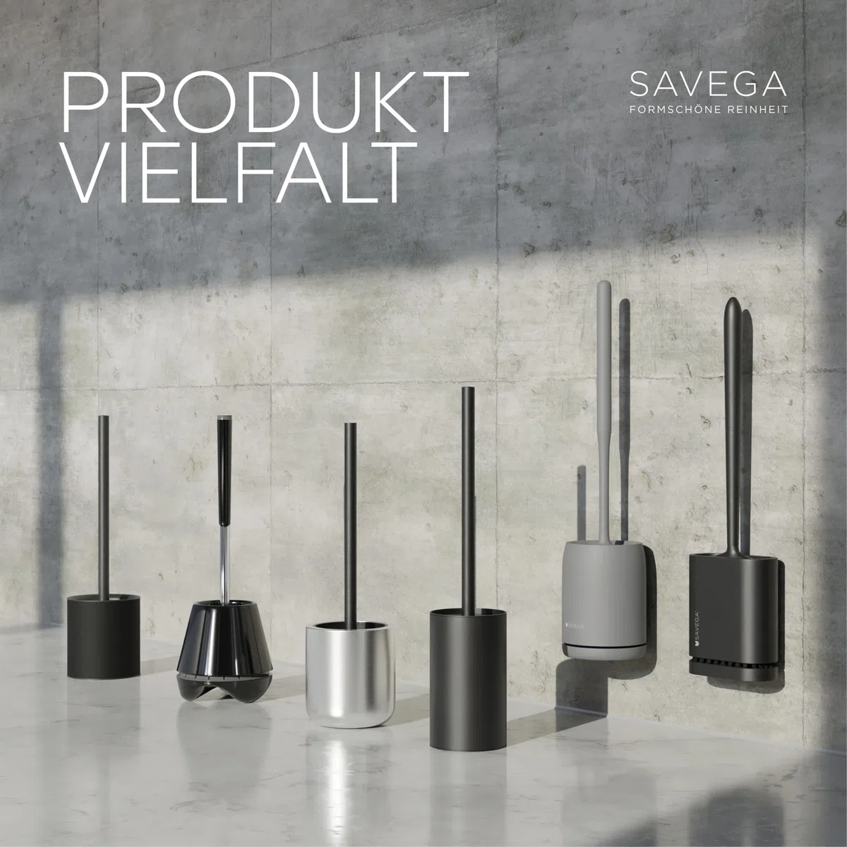 SAVEGA - Edelstahl Silikon Klobürste - Toilettenbürste mit diskretem Halter - Hochwertige WC Bürste mit Spritzschutz - Antibakterieller Bürstenhalter - Toilet Brush (Weiß)