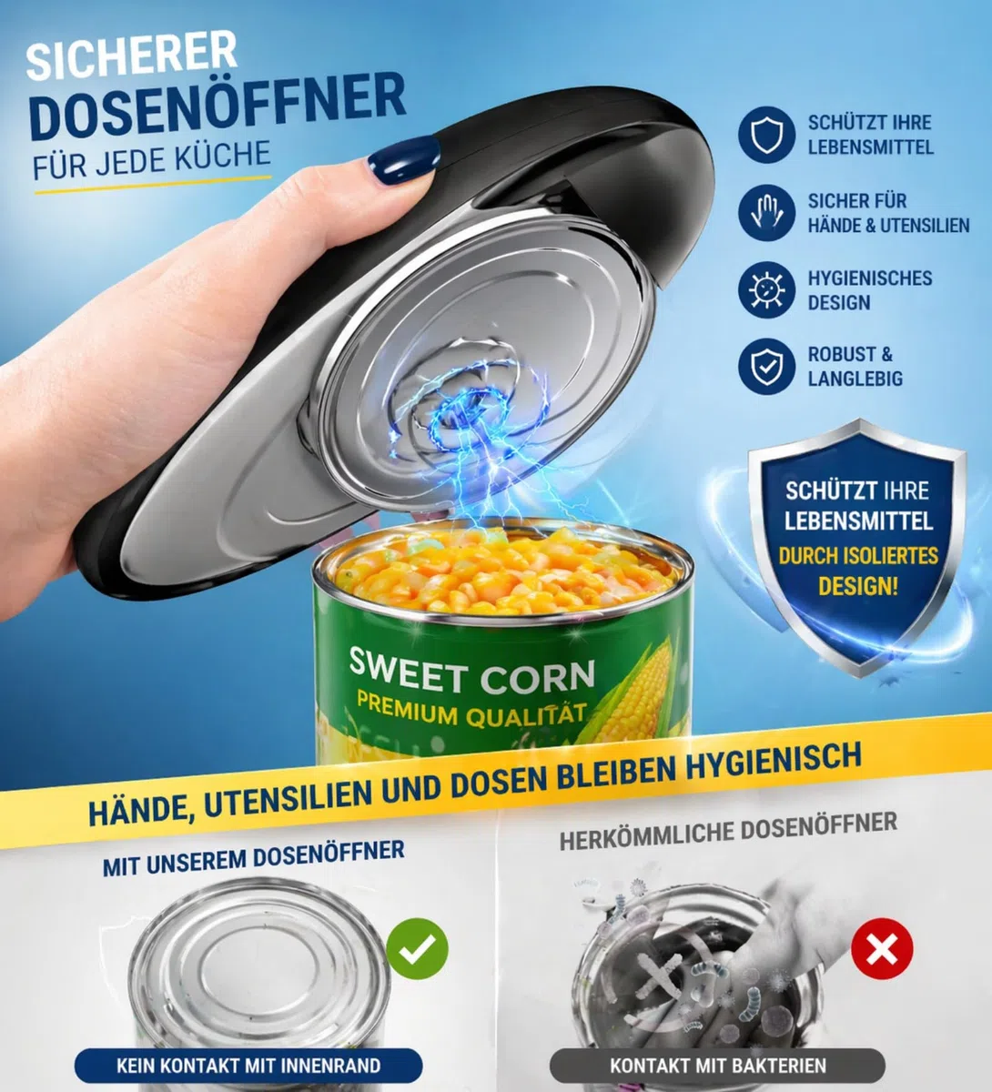 Elektrischer Dosenöffner, One Touch Automatisch Kabellos, Glatte Schnittkante Sicher, Für Senioren Schwache Hände, Öffnet Alle Dosengrößen Einfach