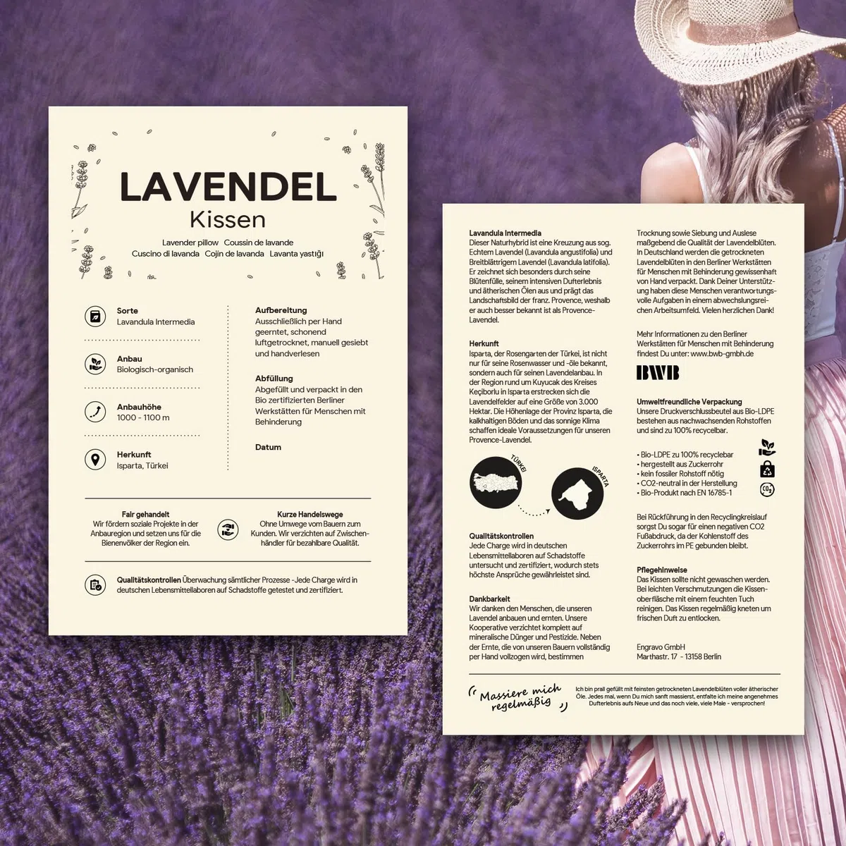Lavendelkissen zum Schlafen 20x30 cm, Duftkissen mit 150g Lavendel getrocknet, Oeko-TEX Baumwolle, Kräuterkissen o. Chemie, Schlafkissen Aromakissen Einschlafhilfe, Geschenk zur Entspannung