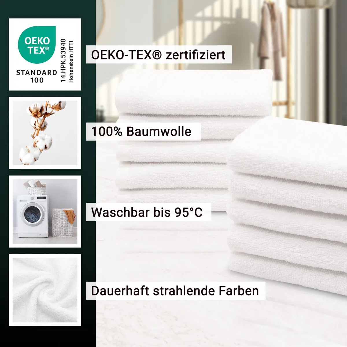 ZOLLNER 10er Set Seiftücher - weiche und saugstarke Waschlappen - waschbar bis 95°C - Baumwolle - 30x30 cm in weiß