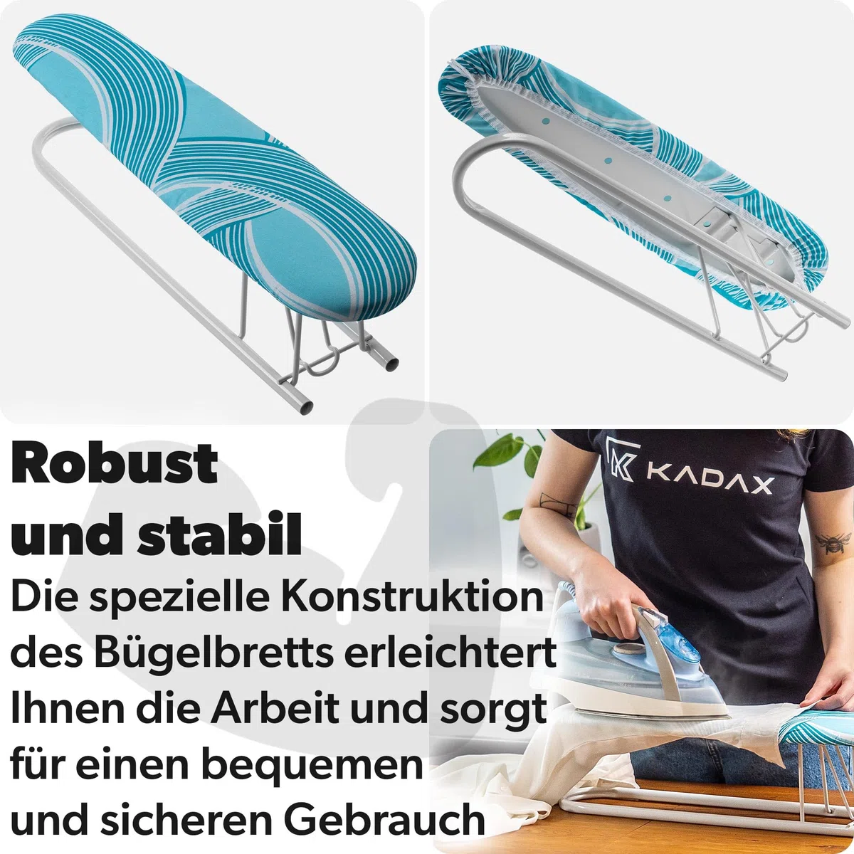 KADAX Bügelbrett 53x13cm mit Ärmelbügelbrett - Stabiler Bügeltisch für Dampfbügelstation, klappbar, höhenverstellbar, mit hitzebeständiger Bügeleisenablage