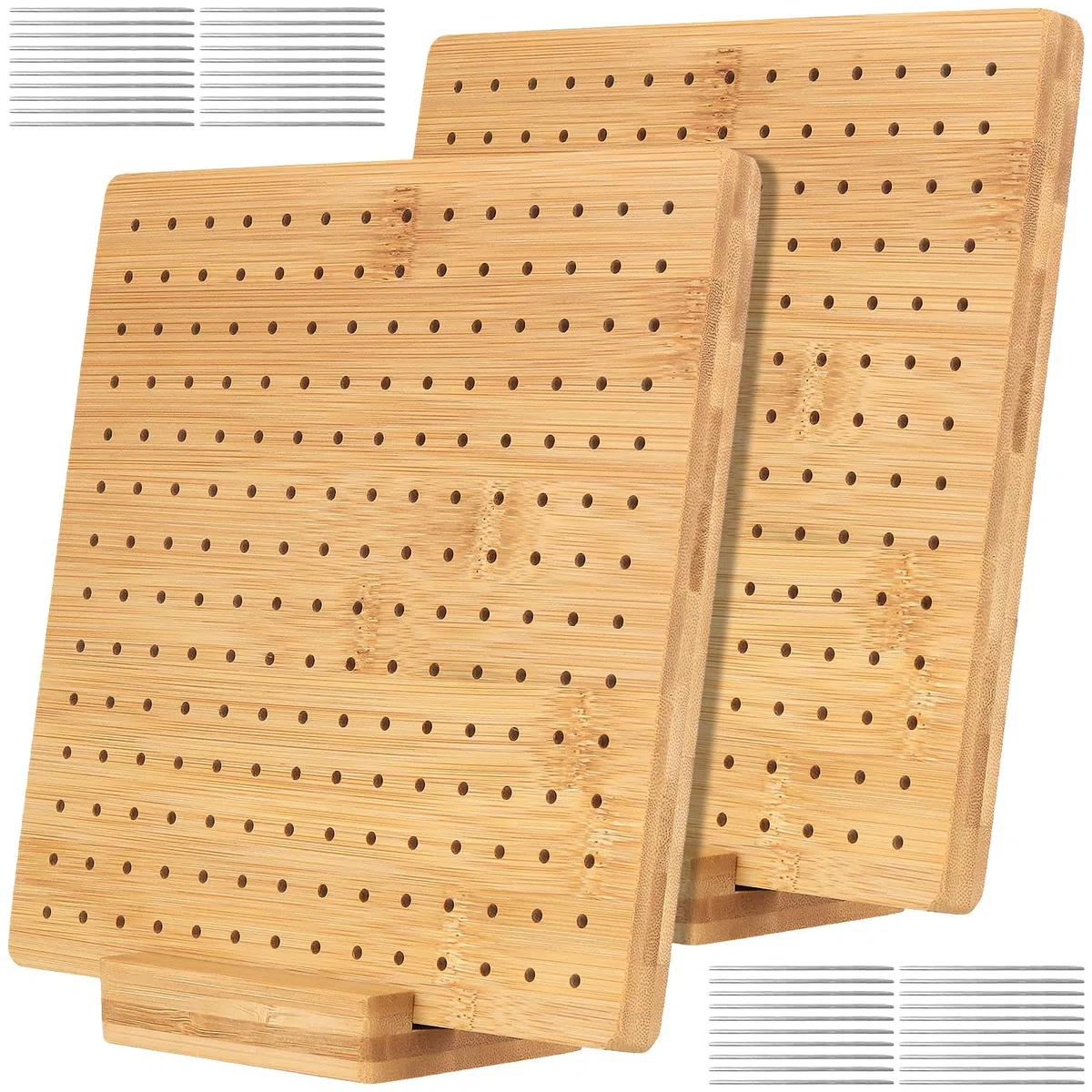 2 Stück Granny Square Spanner Groß, 20 x 20 x 1,5cm Sperrbrett für Granny Square, Wooden Blocking Board Häkeln mit 40 Stahlnadeln, 2 Basis für Strick, Häkelarbeiten